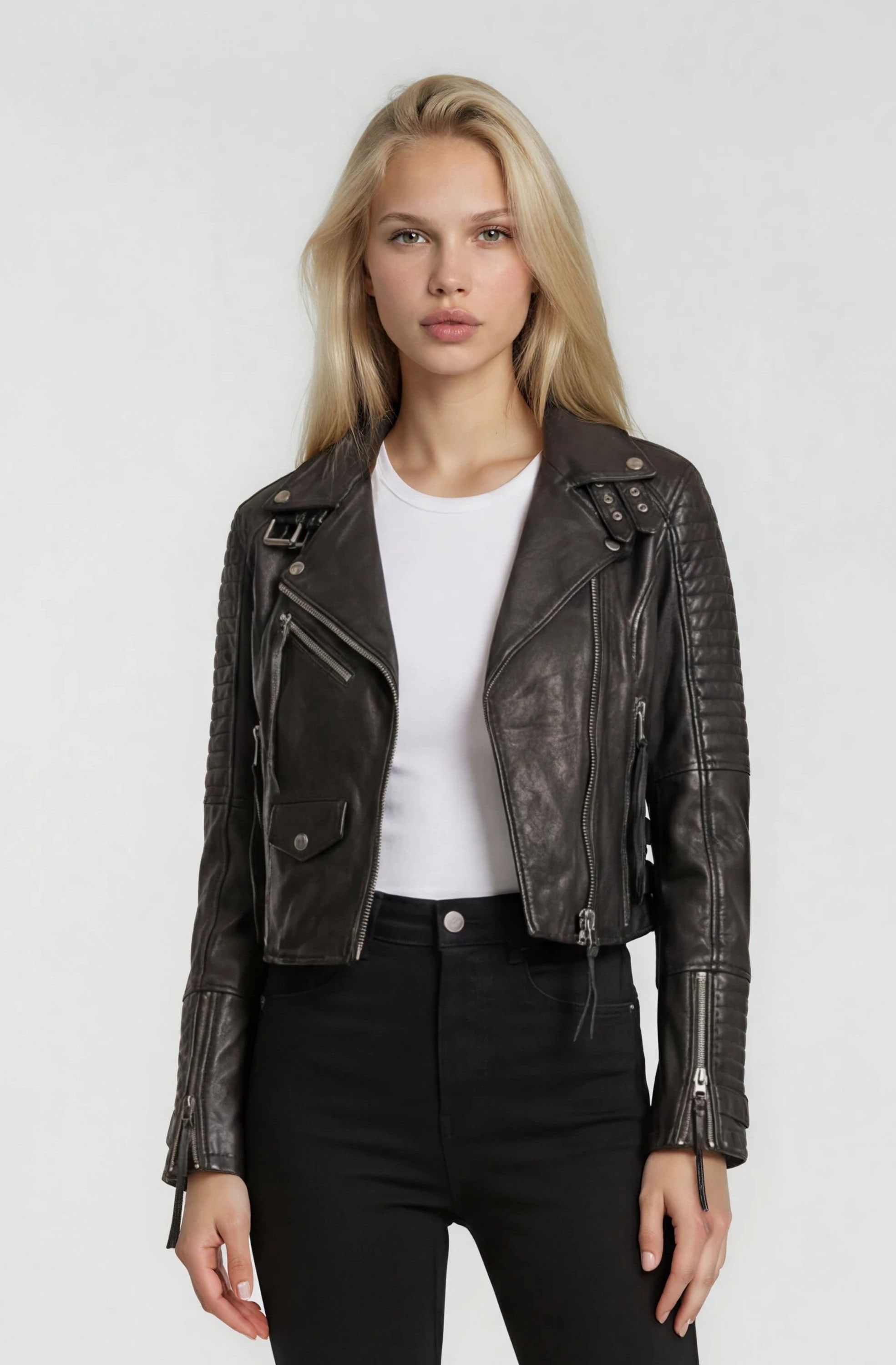 trueprodigy Lederjacke »Freya mit Reißverschluss Details« ohne Kapuze