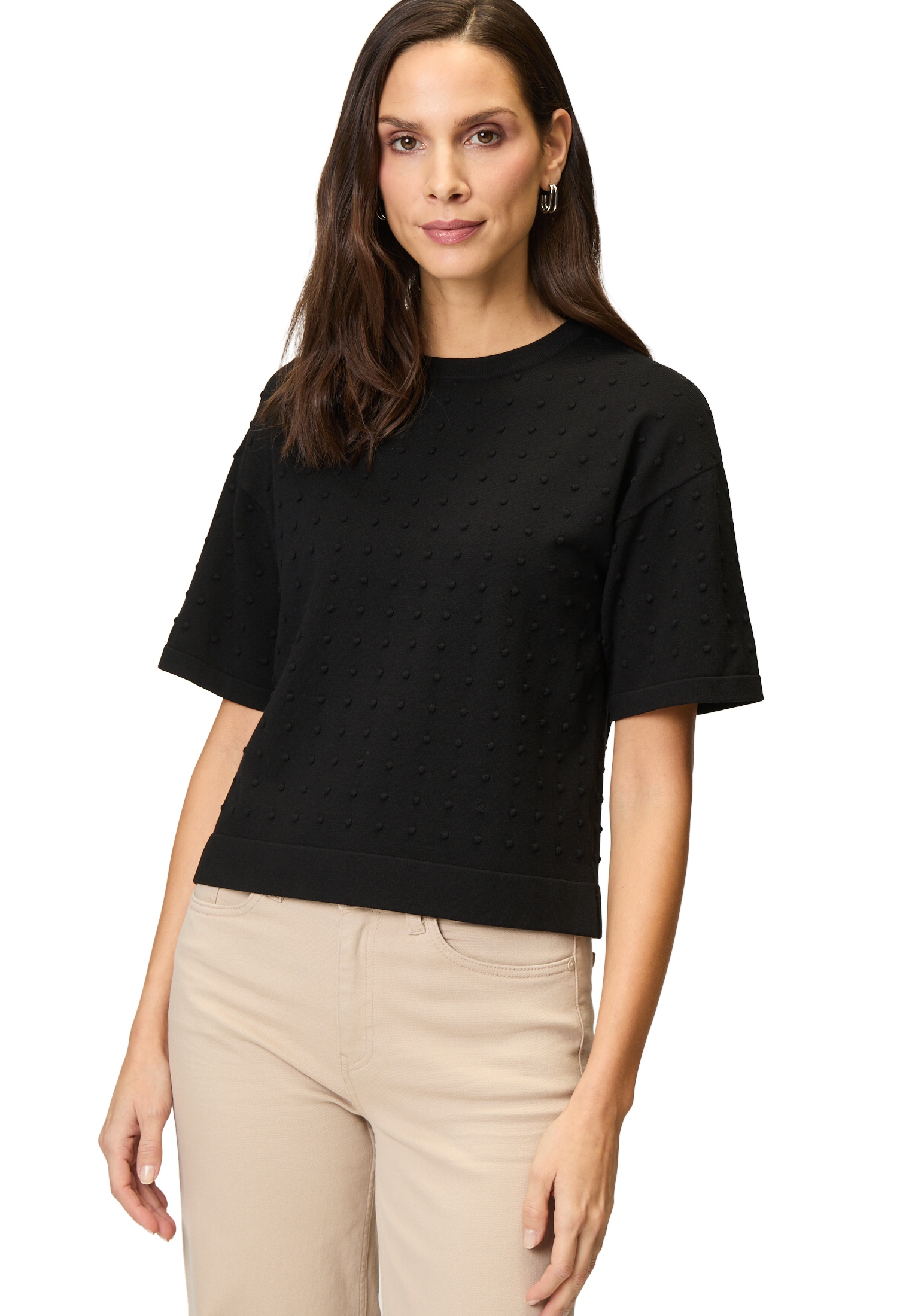 Zero Rundhalspullover »Pullover mit Punkt-Stickerei«