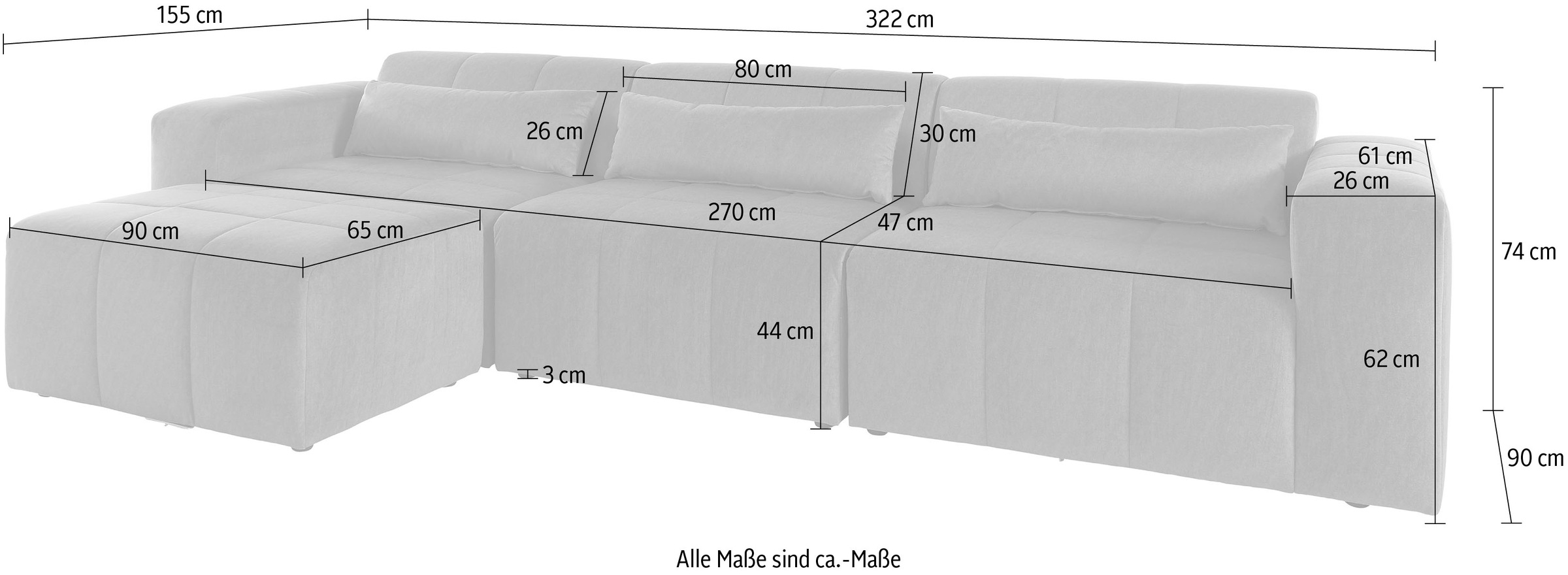 LeGer Home by Lena Gercke Ecksofa »Maileen L-Form«, Modulsofa, bestehend aus 4 Modulen, Farben mixbar
