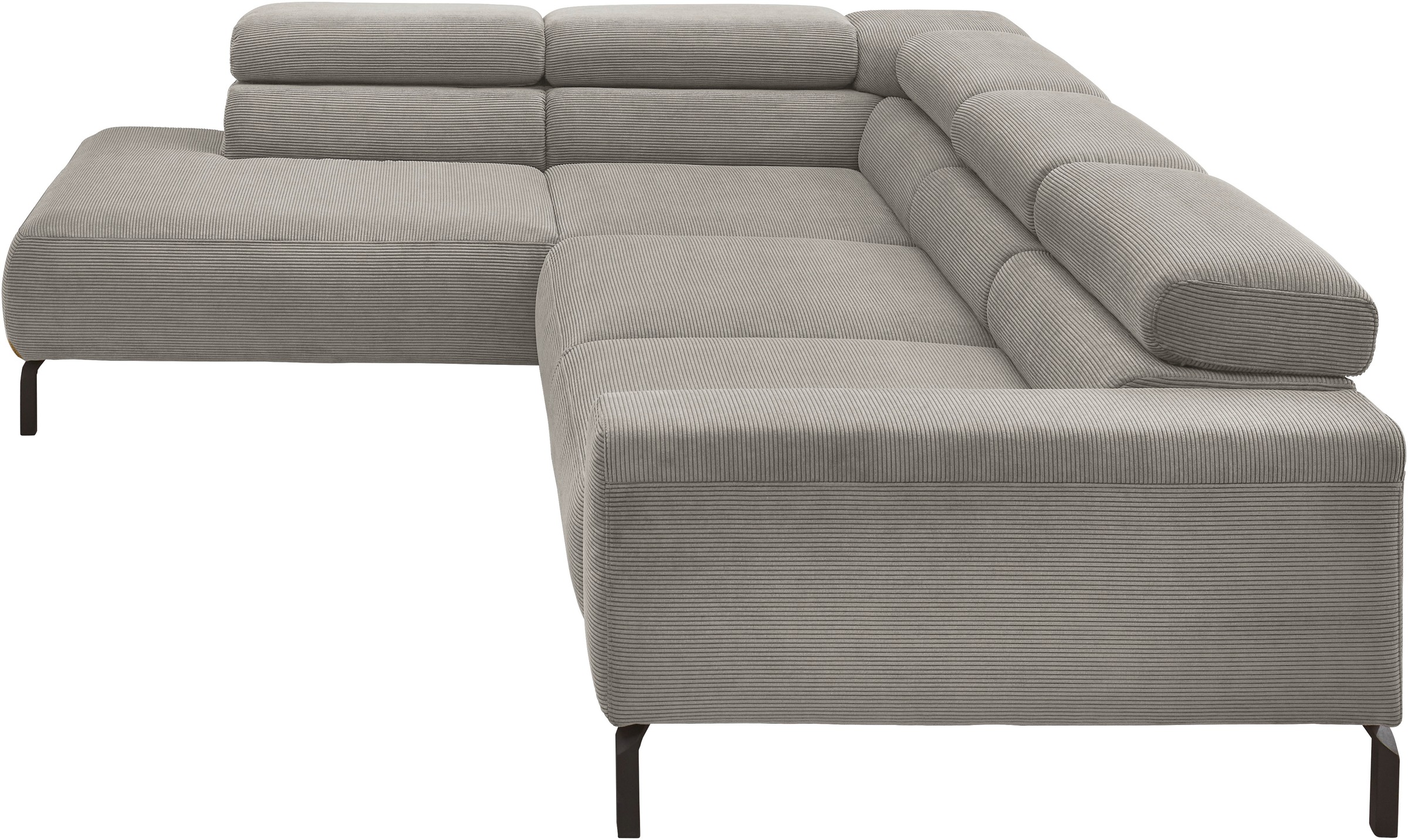 Places of Style Ecksofa »Antonelli, L-Form, inkl. Kopfteilverstellung, Breite 276 cm«, mit elektrischer Sitztiefenverstellung, in Feincord, grau