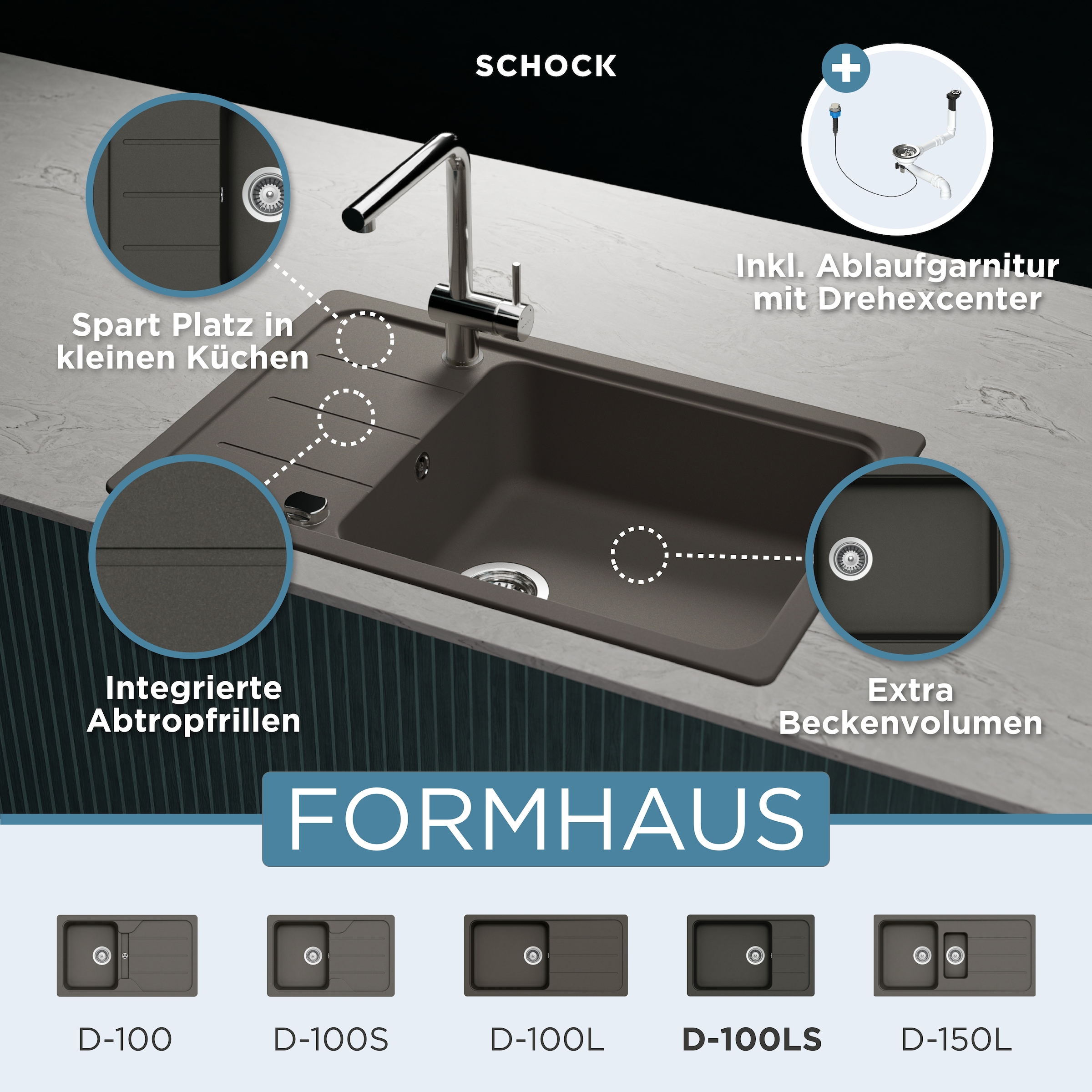 Schock Granitspüle »Formhaus D-100LS« für kleine Küchen