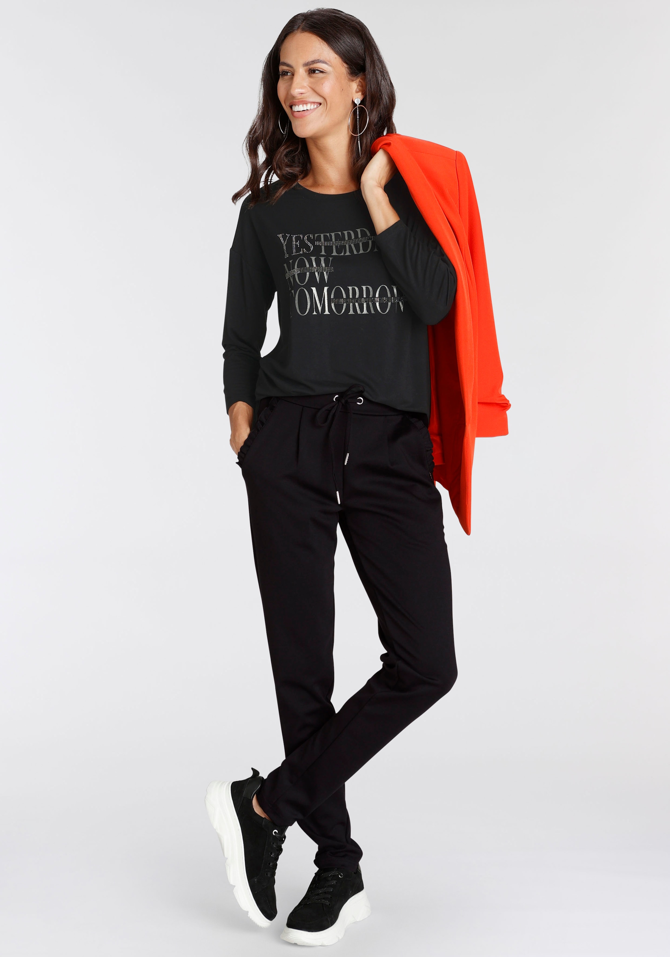 Laura Scott 3/4-Arm-Shirt, mit glitzerndem Schriftzug