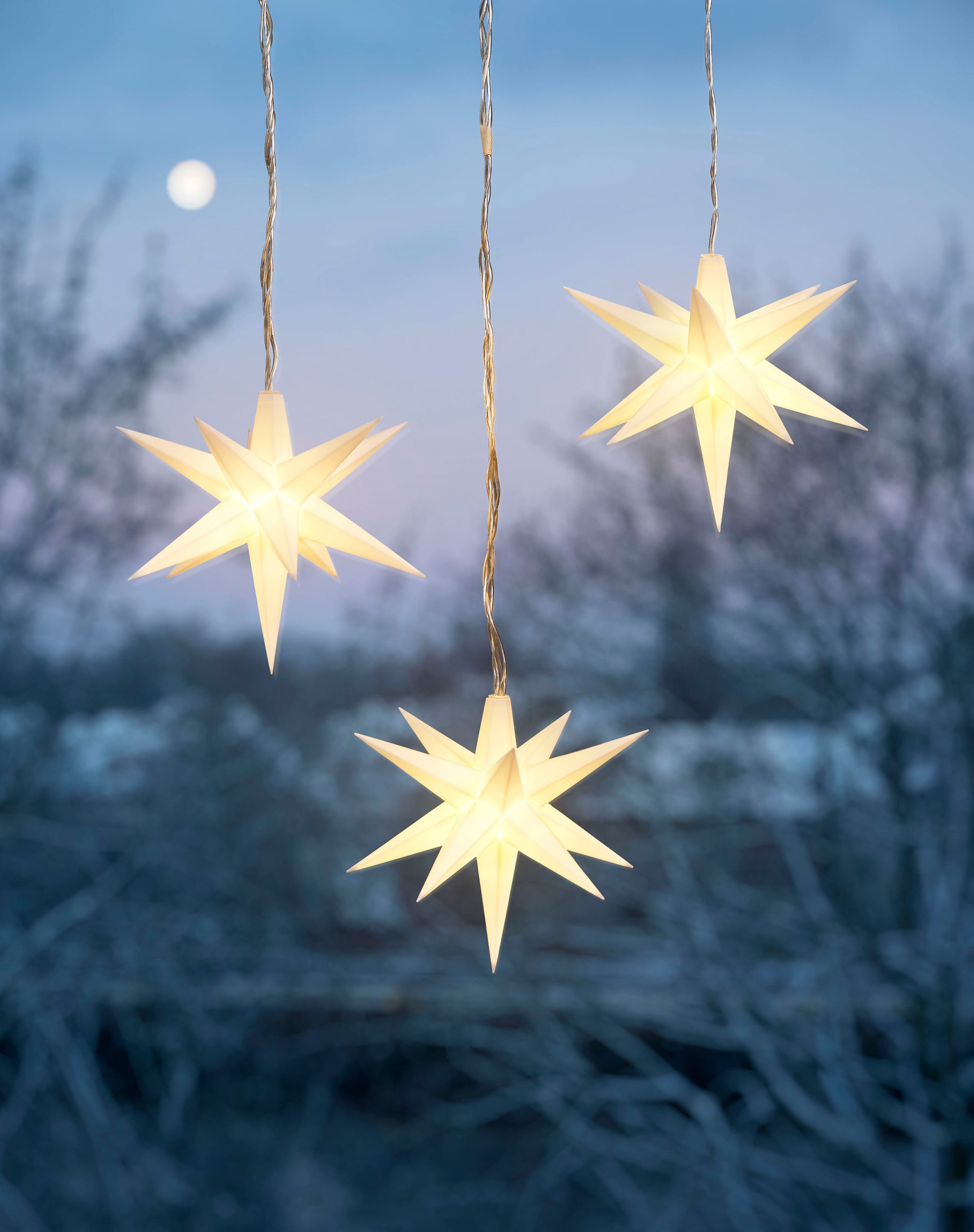 IC Winterworld LED-Lichterkette »Weihnachtsbeleuchtung mit Sternen, LED Deko«, 3 St.-flammig, Weihnachtsdeko für den geschützen Außenbereich, mit 6 Stunden Timer
