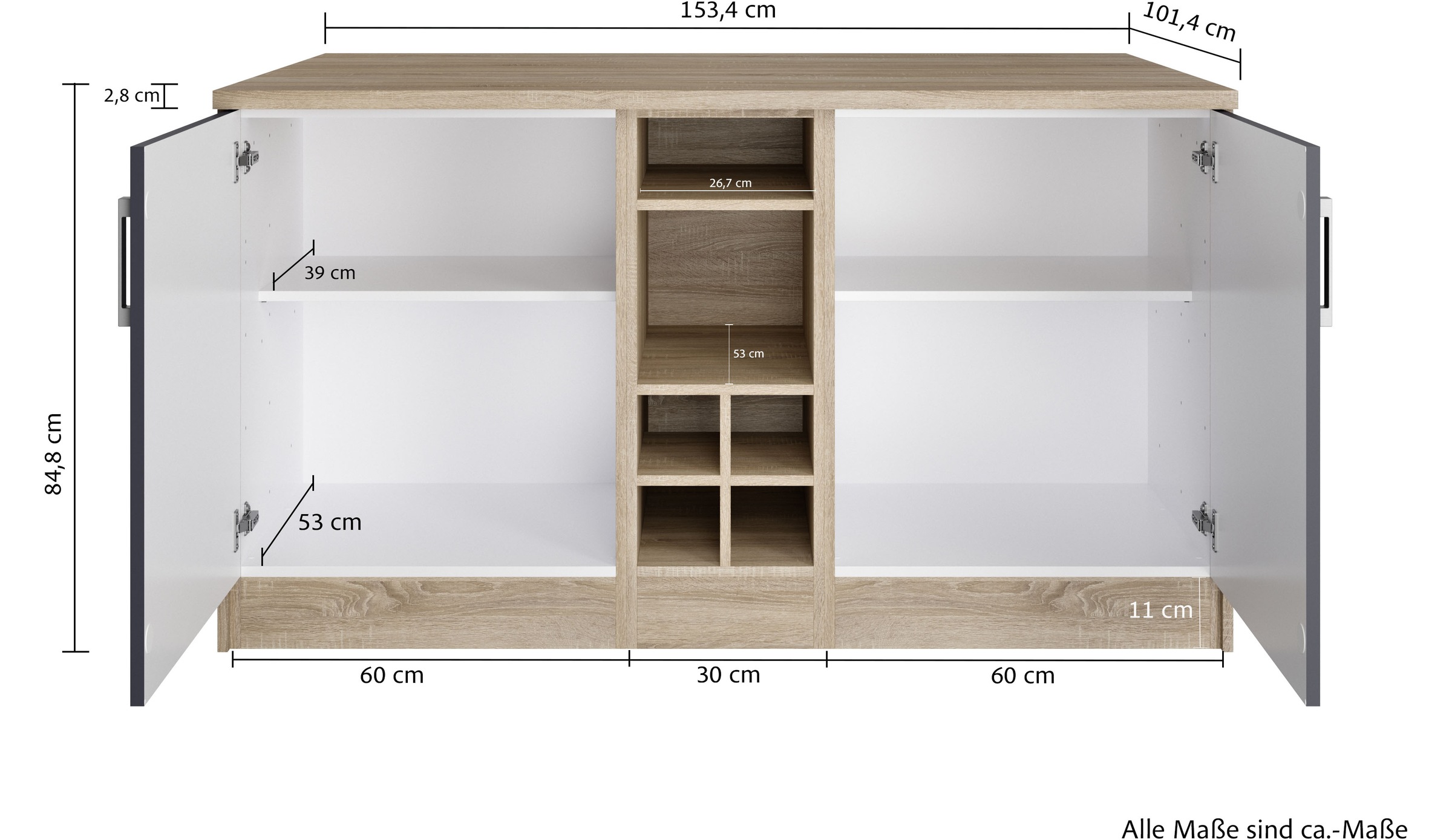 KOCHSTATION Kücheninsel »KS-Toronto«, Breite 153 cm, MDF-Fronten, Flaschenregal