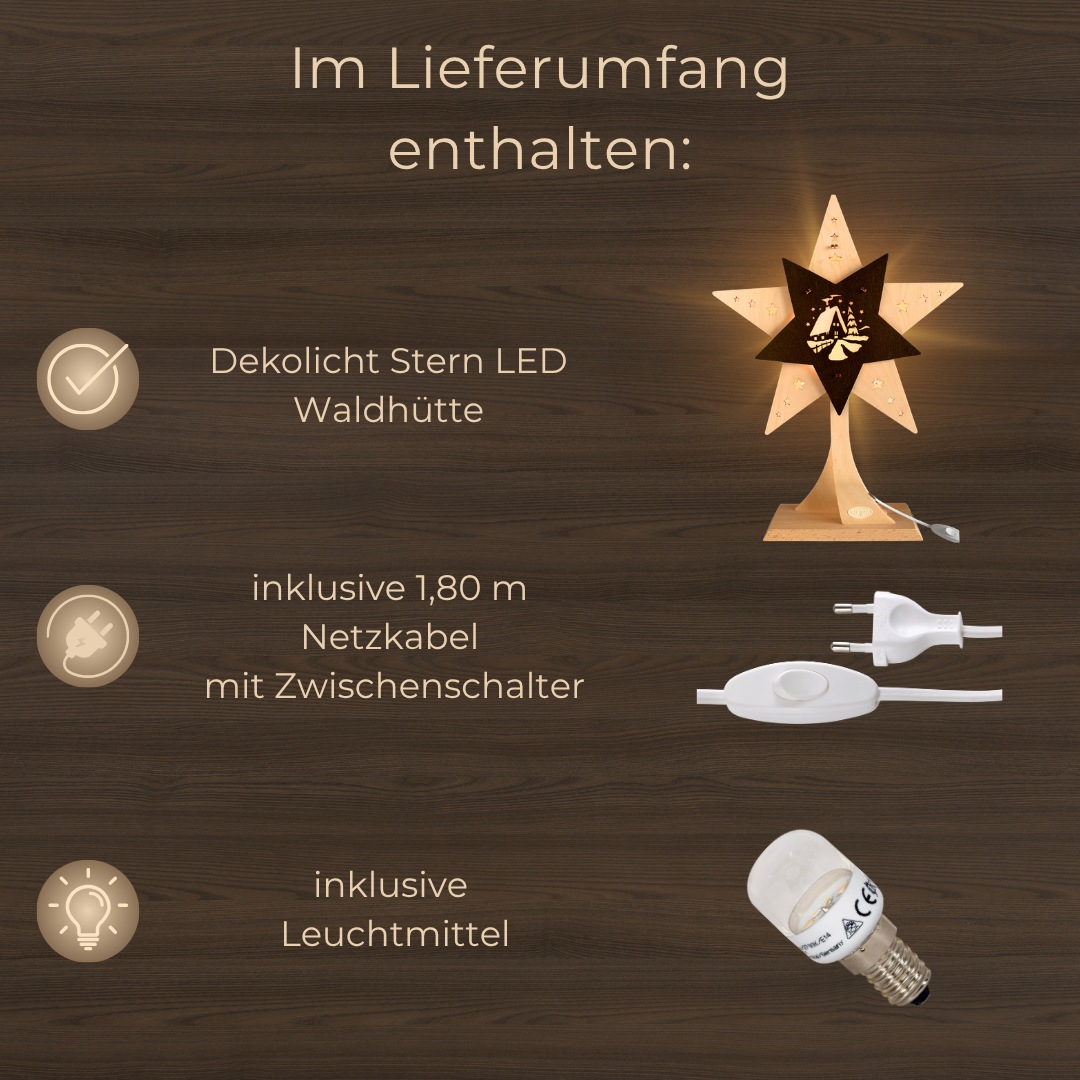 Weigla Dekostern »LED Waldhütte, Dekoleuchte aus Holz, NATUR-BRAUN«