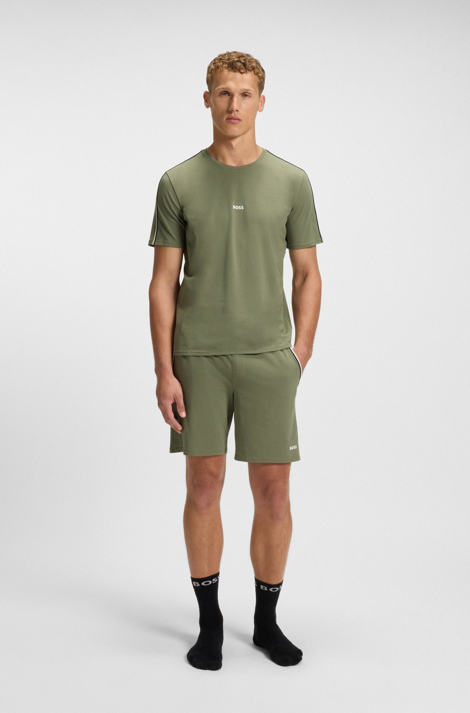 BOSS T-Shirt »Unique«, aus elastischer Baumwolle mit Tape-Details, regular fit