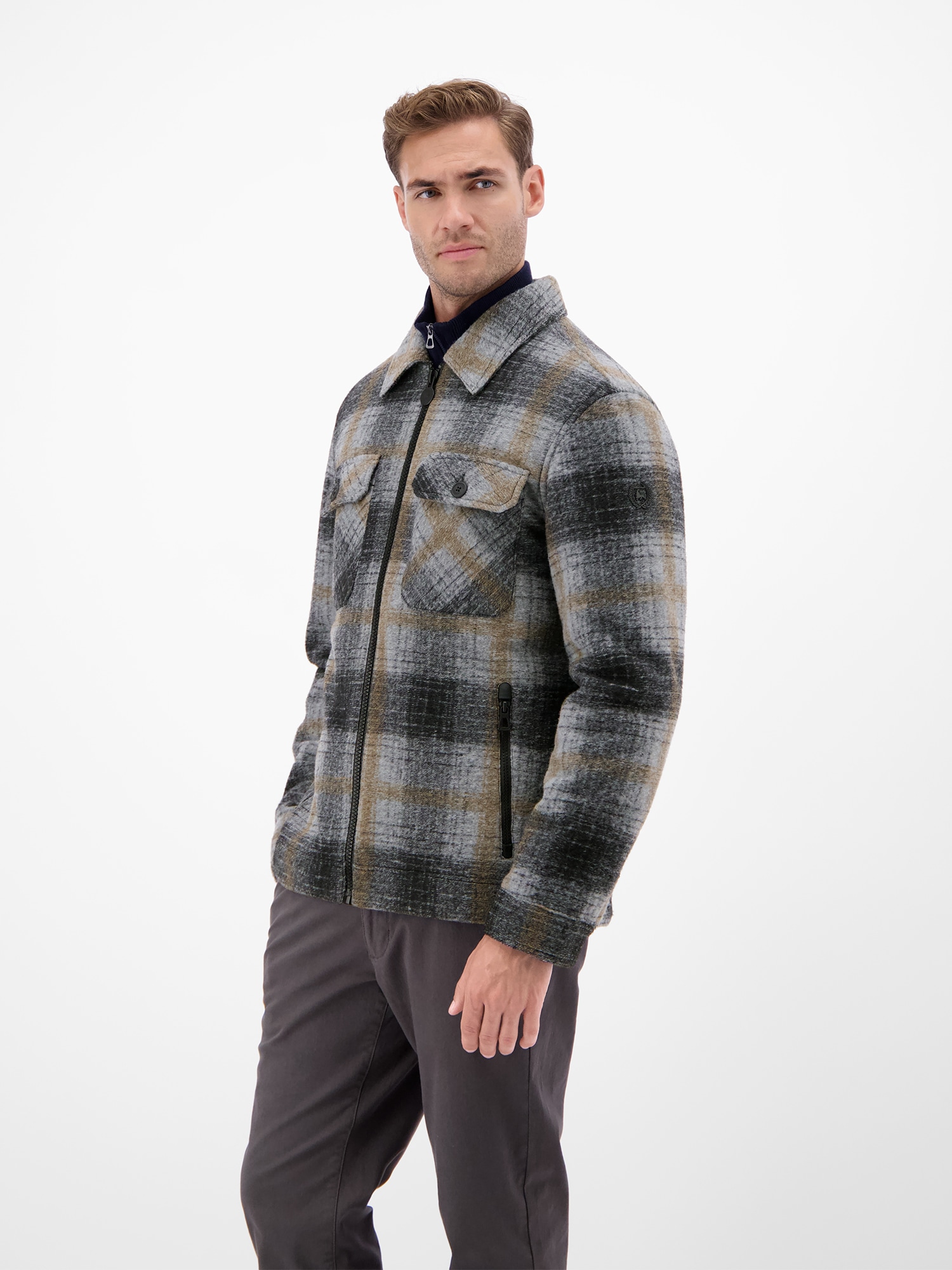 LERROS Outdoorjacke »Karierte Outdoor-Hemdjacke in Woll-Optik« ohne Kapuze