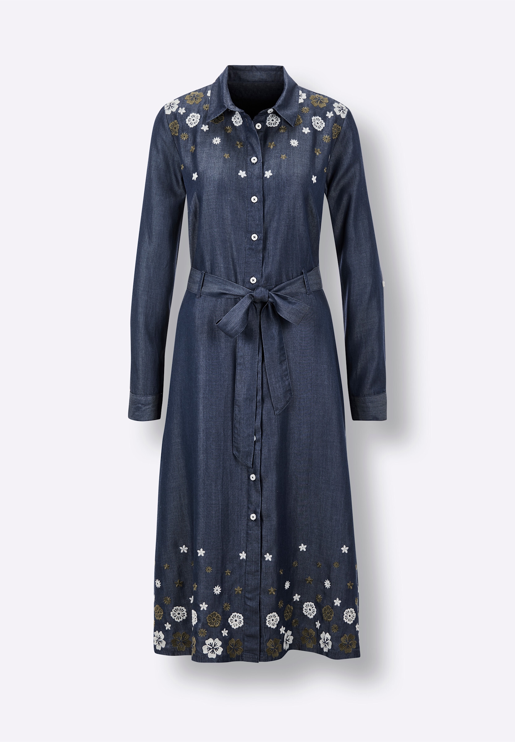 creation L Hemdblusenkleid »Lyocell-Kleid Webkleid mit Blüten-Stickerei« Ohne Taschen