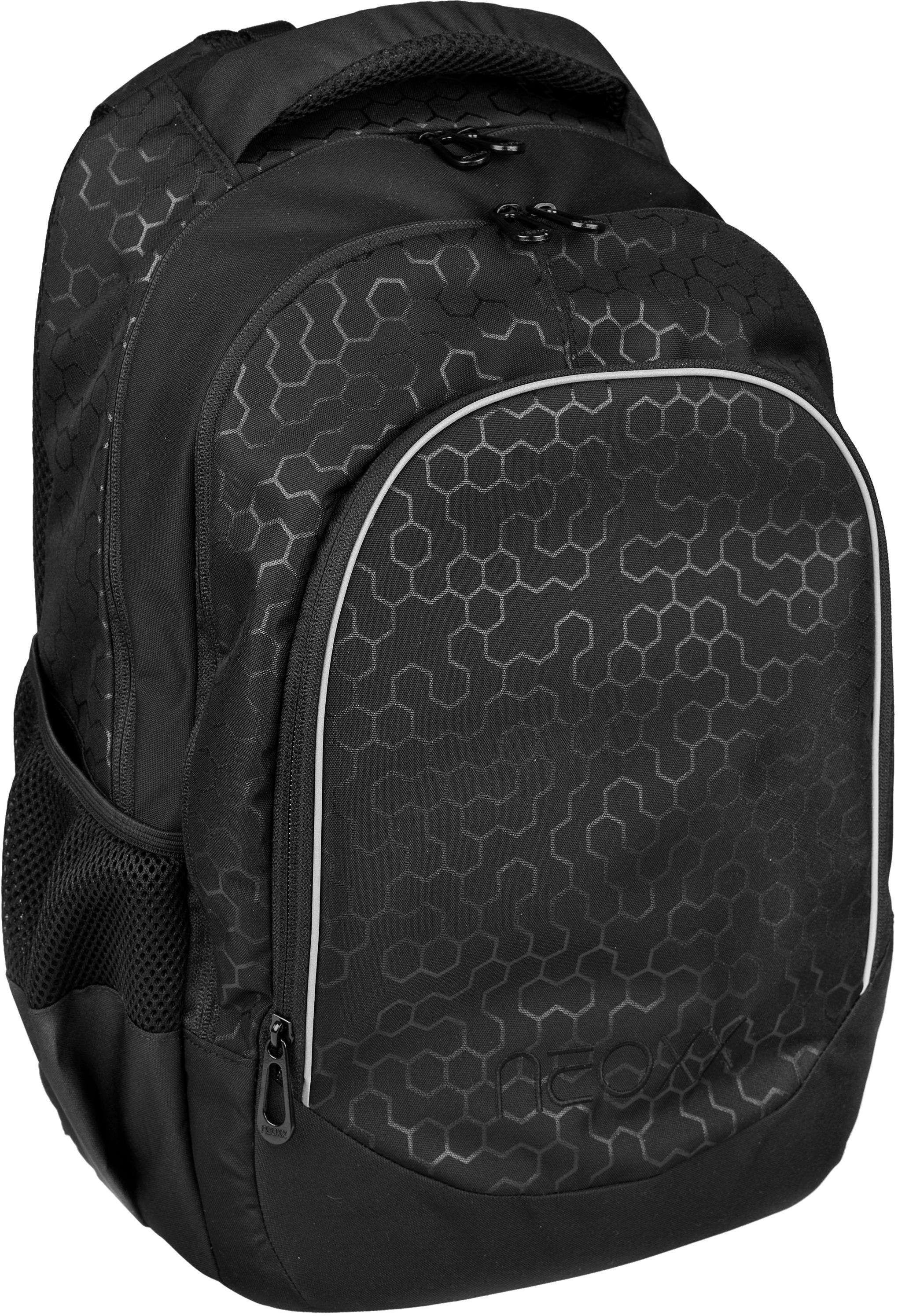 neoxx Schulrucksack »Fly, Lost in black«, Reflektionsnaht, aus recycelten PET-Flaschen kaufen