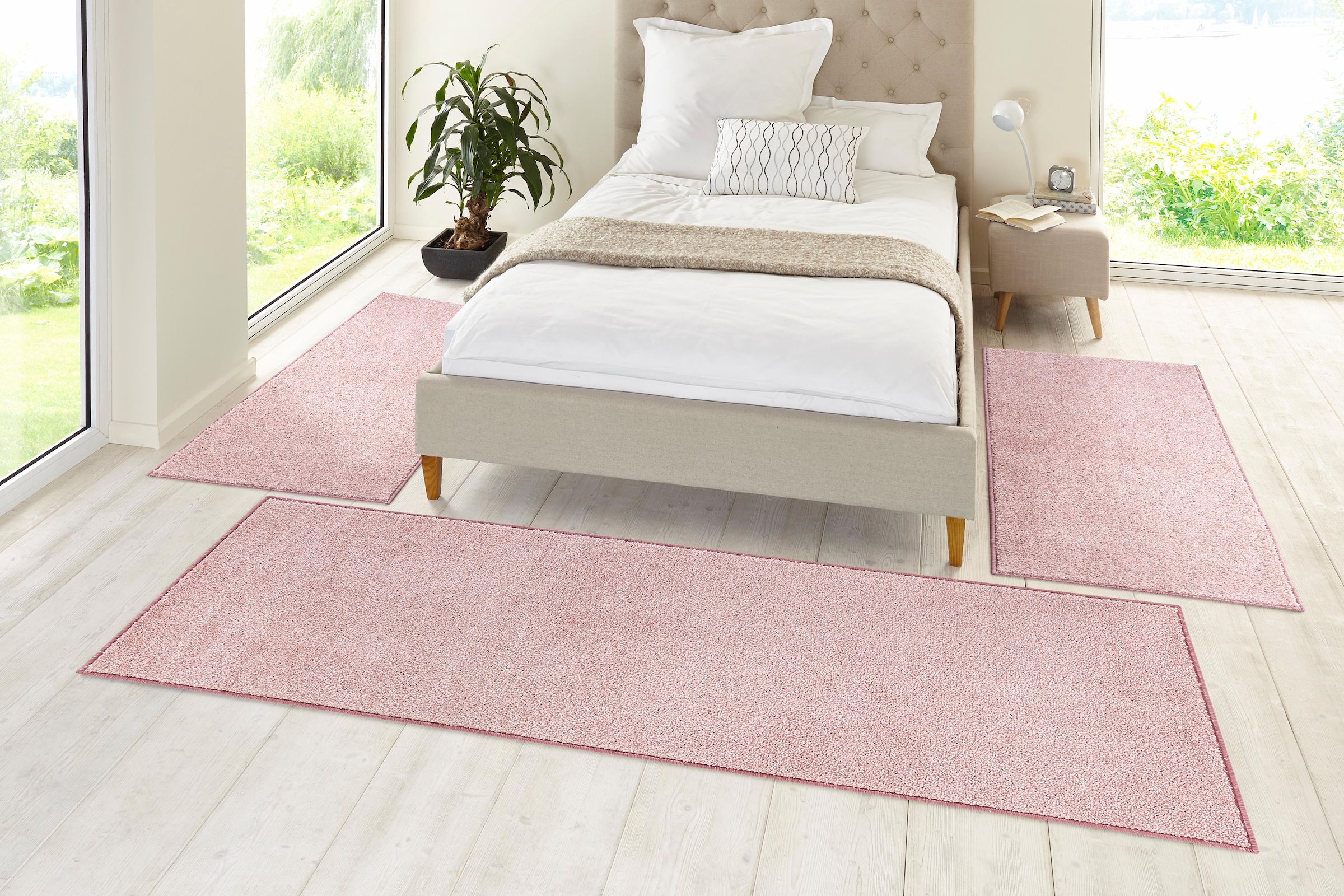 HANSE Home Bettumrandung »Pure 100«, (3 tlg.), Kurzflor, Unifarben, Teppich, Bettläufer, Bettvorleger, Teppichläufer