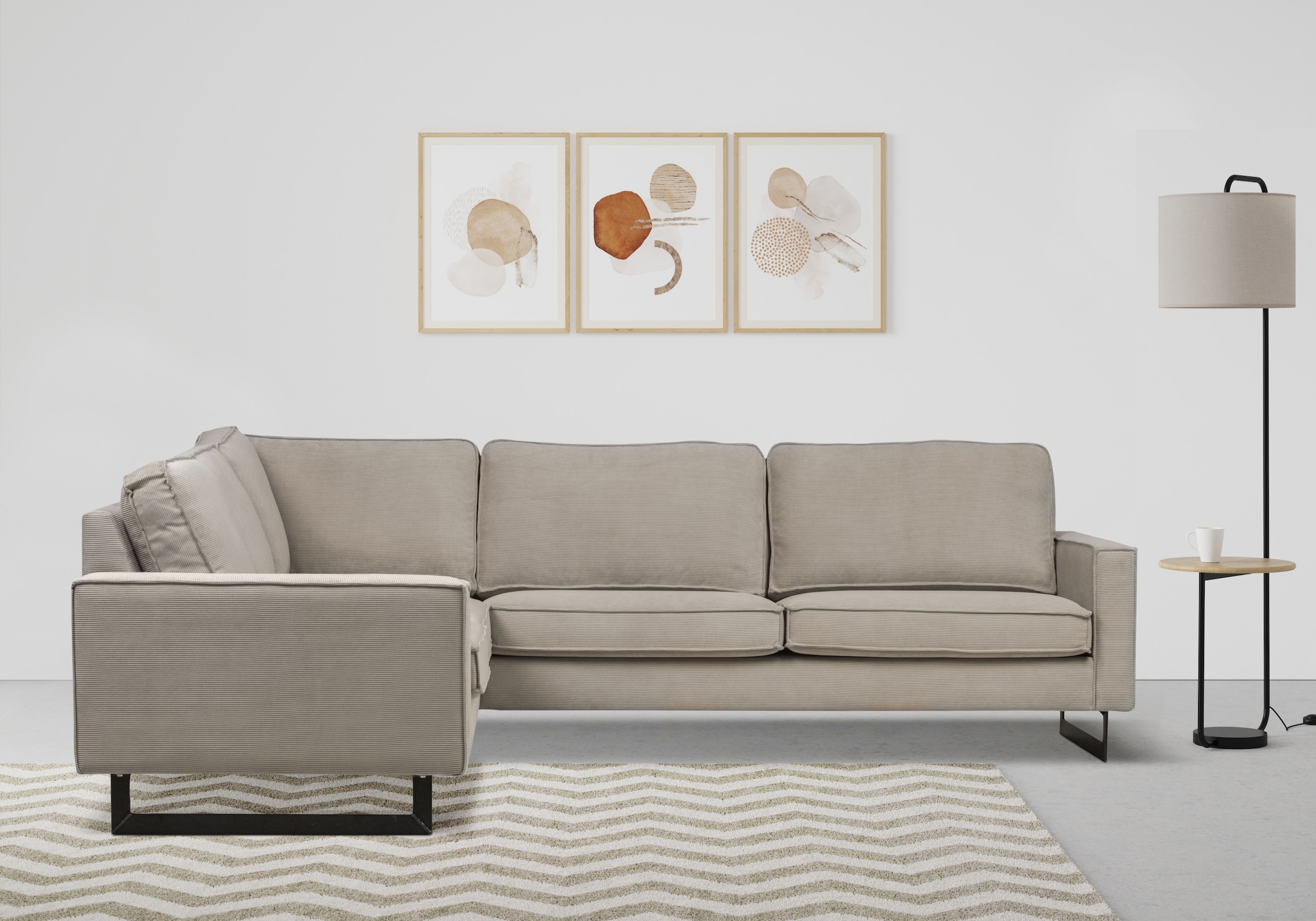 Places of Style Ecksofa »Pinto, 250/290 cm, langer Schenkel, XXL, Ottomane«, Cord, Feincord, Luxus-Microfaser Leder und Chenille