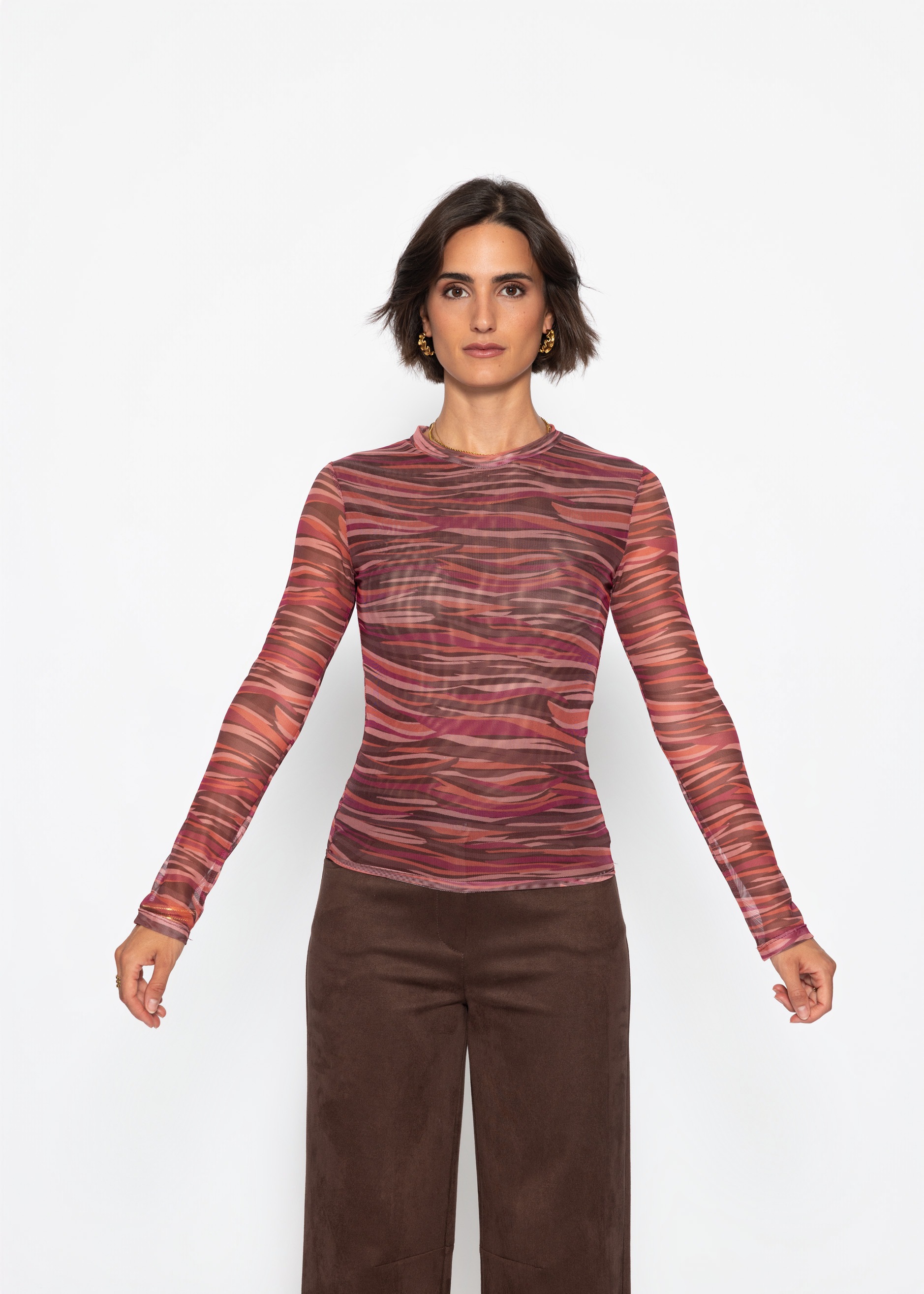 SASSYCLASSY Strickpullover »Mesh Langarmshirt mit abstrakten Streifen« 66