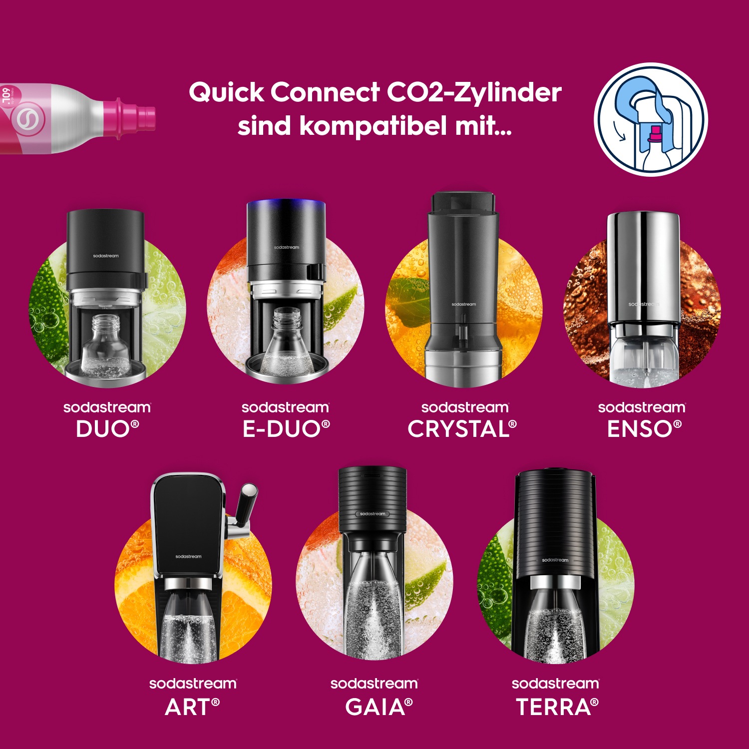 SodaStream CO₂-Zylinder »Reservezylinder QC 60l SodaStream« Quick Connect System, kompatibel mit Quick Connect Wassersprudlern