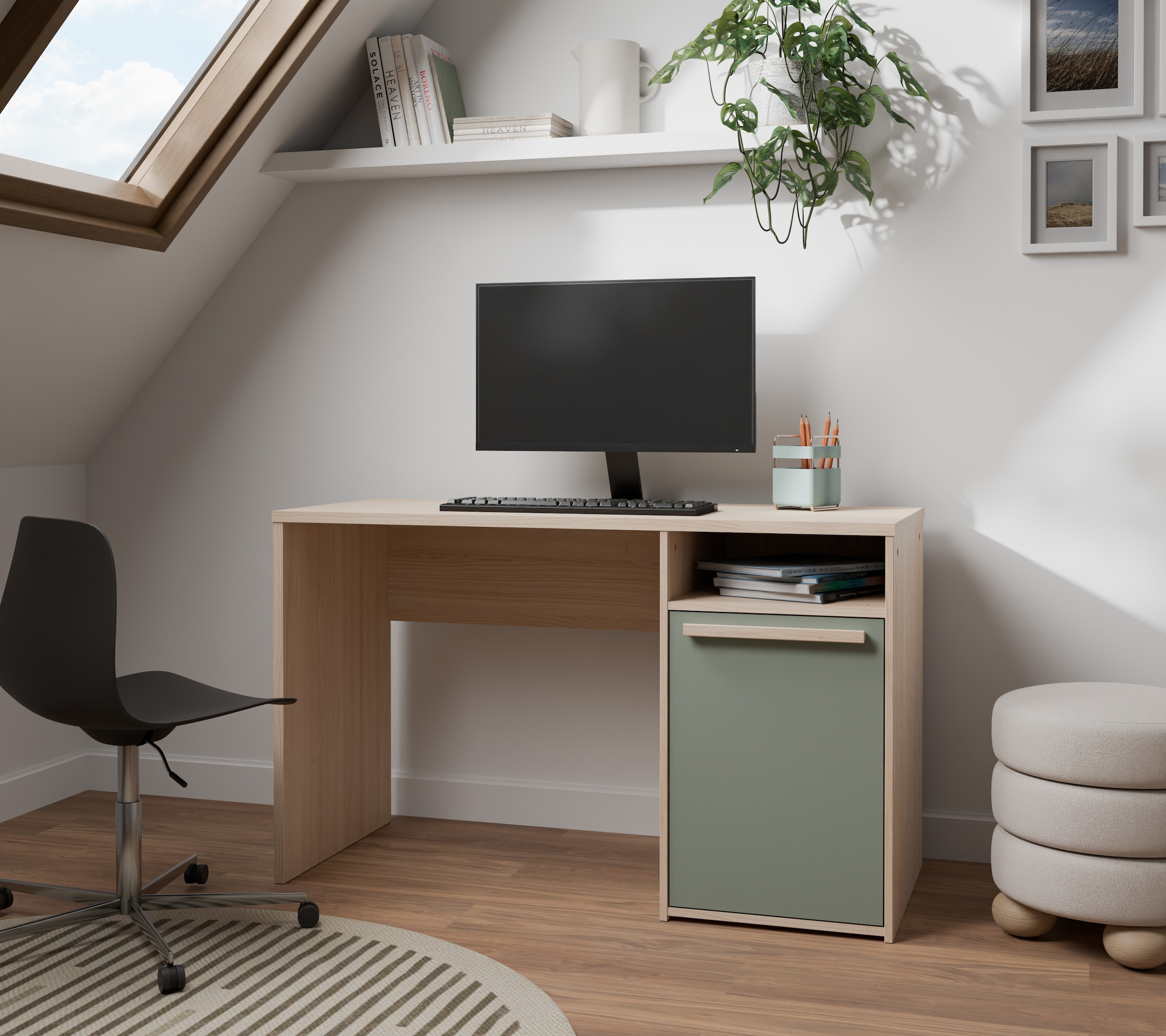 FORTE Schreibtisch »Capaia« Echtholzgriffe, verstellbarer Einlegeboden, Breite: 126 cm