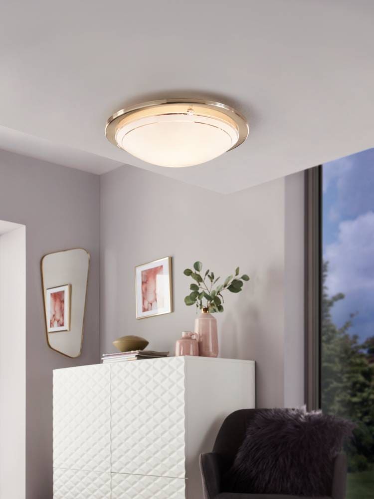 EGLO Deckenleuchte »PLANET 1 Deckenlampe, nickel-matt, Stahl, Glas, Küchenlampe, E27«, 1 flammig, Leuchtmittel E27 | ohne Leuchtmittel, Wohnzimmerlampe, Flurlampe, Esszimmer, Büro, zeitlos, 29x29x8,5cm