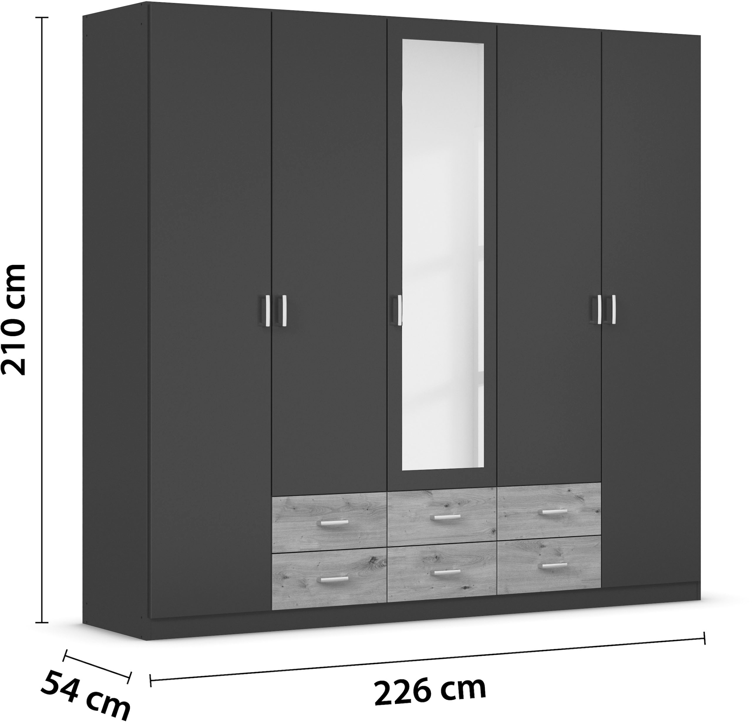 rauch Kleiderschrank »Gamma Drehtürenschrank Garderobe Schrank mit Spiegel«, in schlichtem Design mit Schubkästen und Spiegel, in 3 Breiten