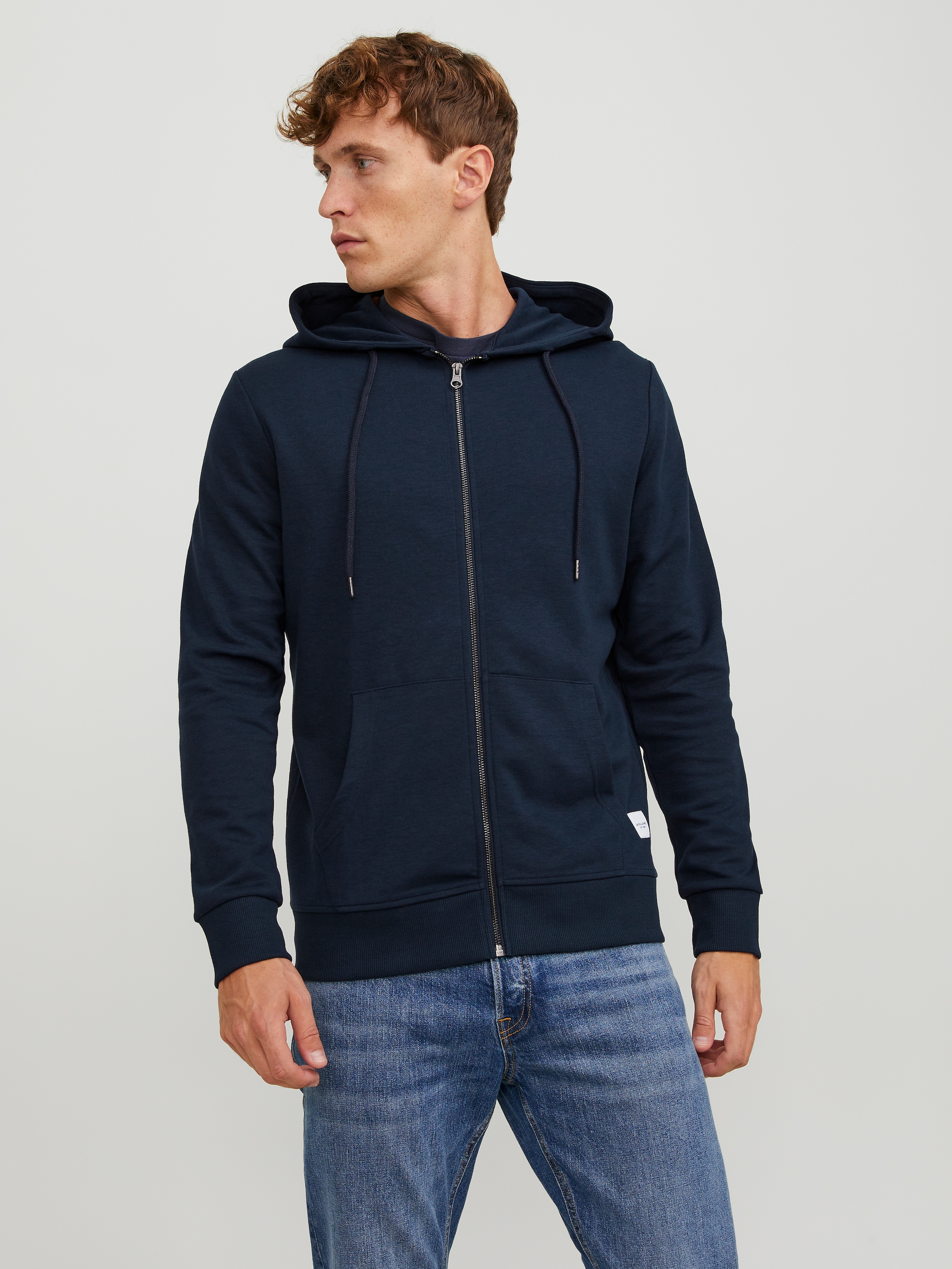 Jack & Jones Kapuzensweatjacke »JJEBASIC Hoodie mit Rippbündchen und angenehmem Tragegefühl« unifarben, modisch, regular fit, Baumwollmischung, Rundhals