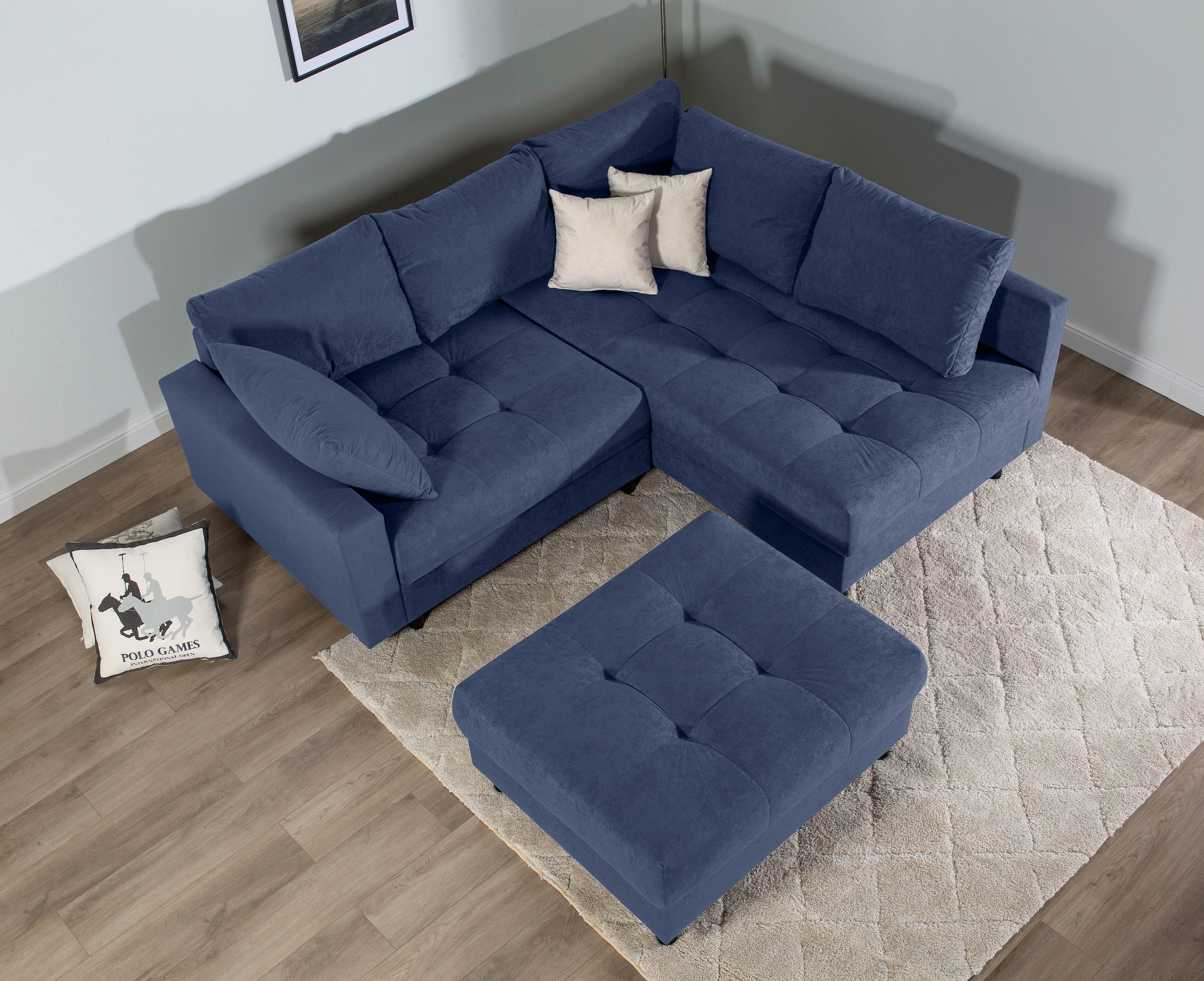 COLLECTION AB Ecksofa »Toni L-Form, B: 215 cm« Set: Sofa & Hocker, 2 Zierkissen, Federkern