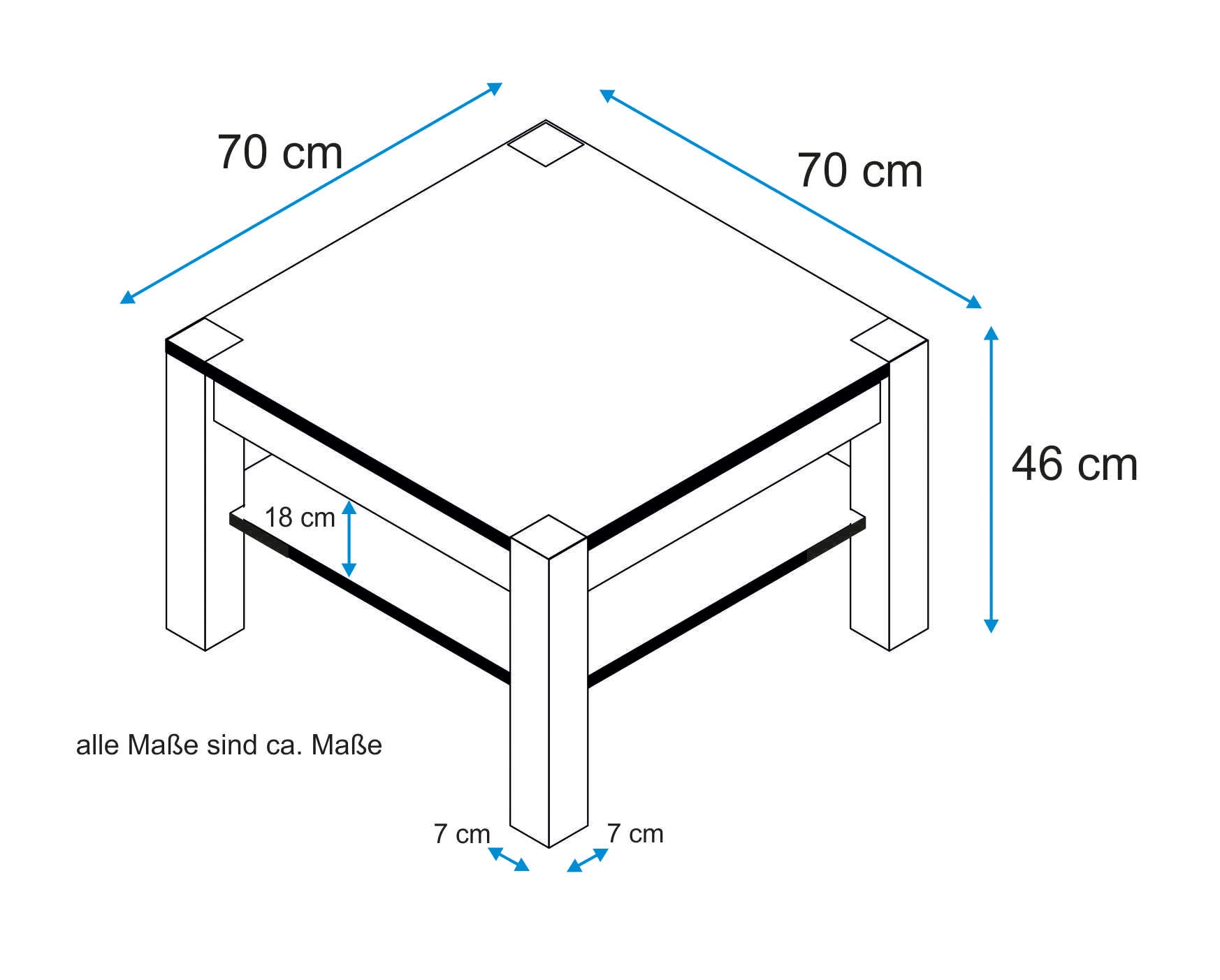 VOGL Möbelfabrik Couchtisch »Toronto«, in 2 Größe, mit Ablageboden, teilmassiv, Höhe 46 cm, Made in Germany