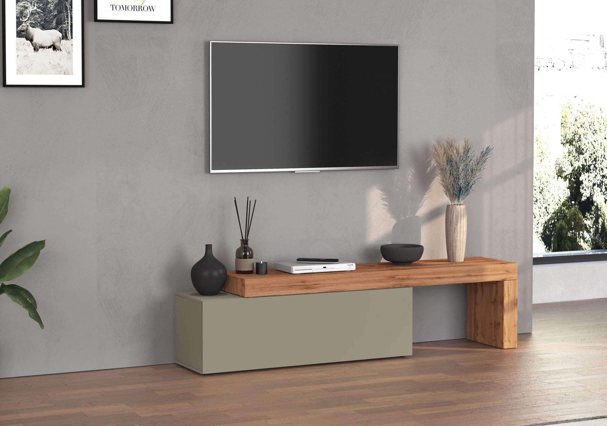 INOSIGN Lowboard »Chronos TV-Board, T-Schrank«, (1 St., Breite verstellbar von 180 bis 290 cm), Breite 240 cm TV-Board,Lowboard,1 Klappe und ein L-Förmiger Aufsatz