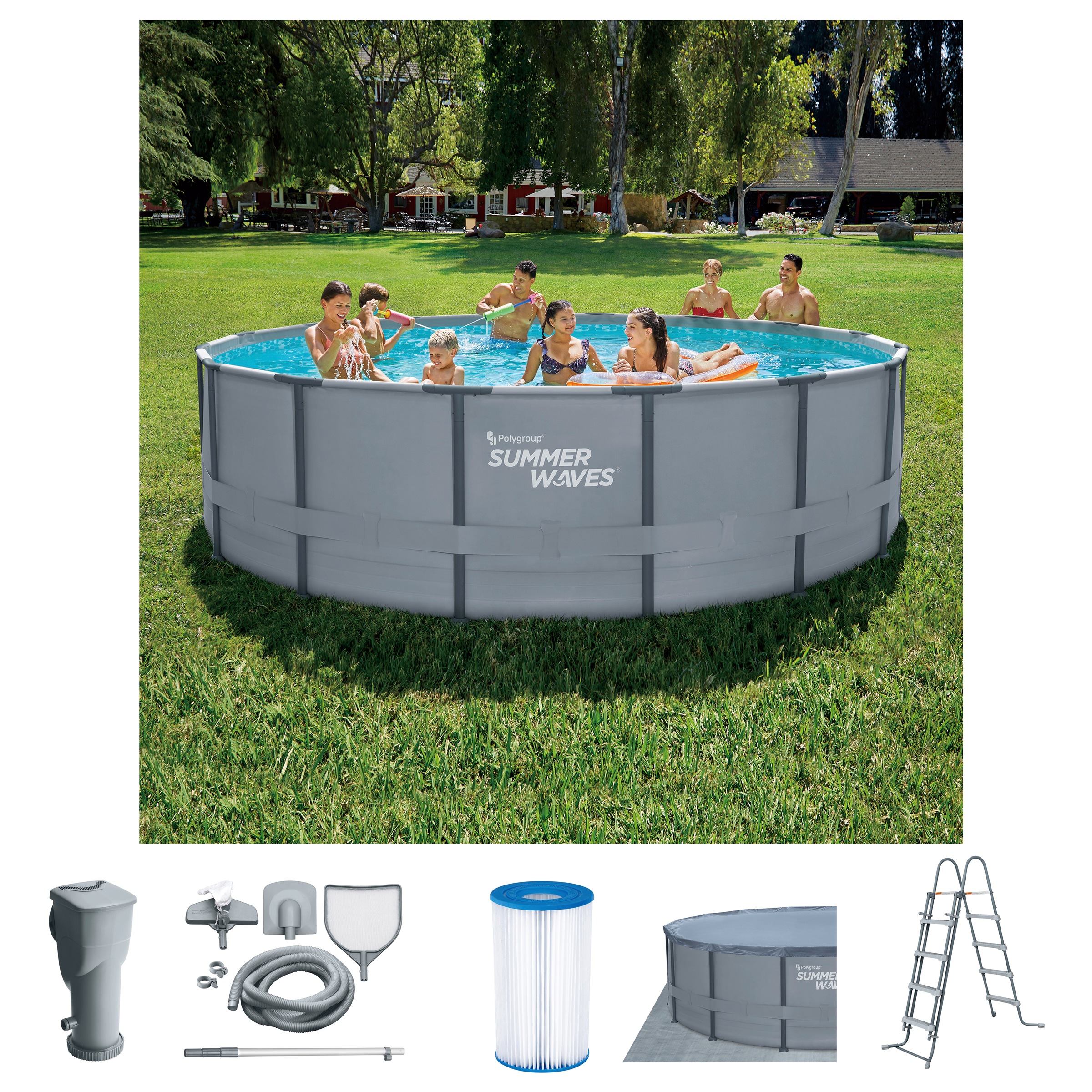 SummerWaves Framepool »Elite«, (Set, 7 tlg.), ØxH: 488x122 cm