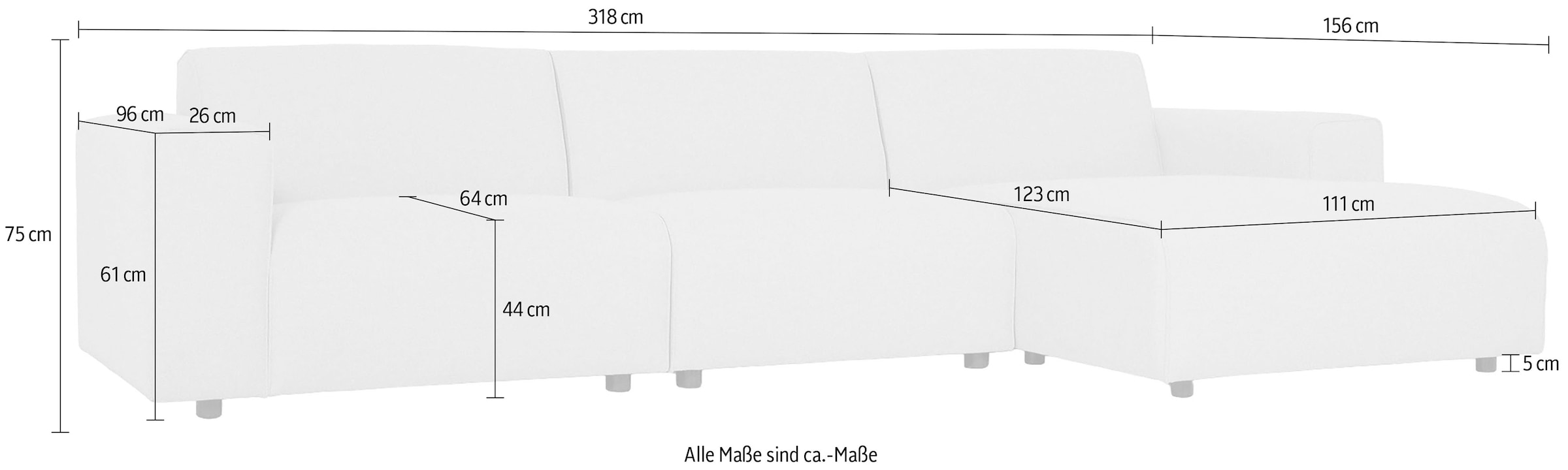 OTTO home Ecksofa »Naddine« B. 318 cm, L-Form, Strukturstoff Mélange-Effekt, Wellenunterfederung
