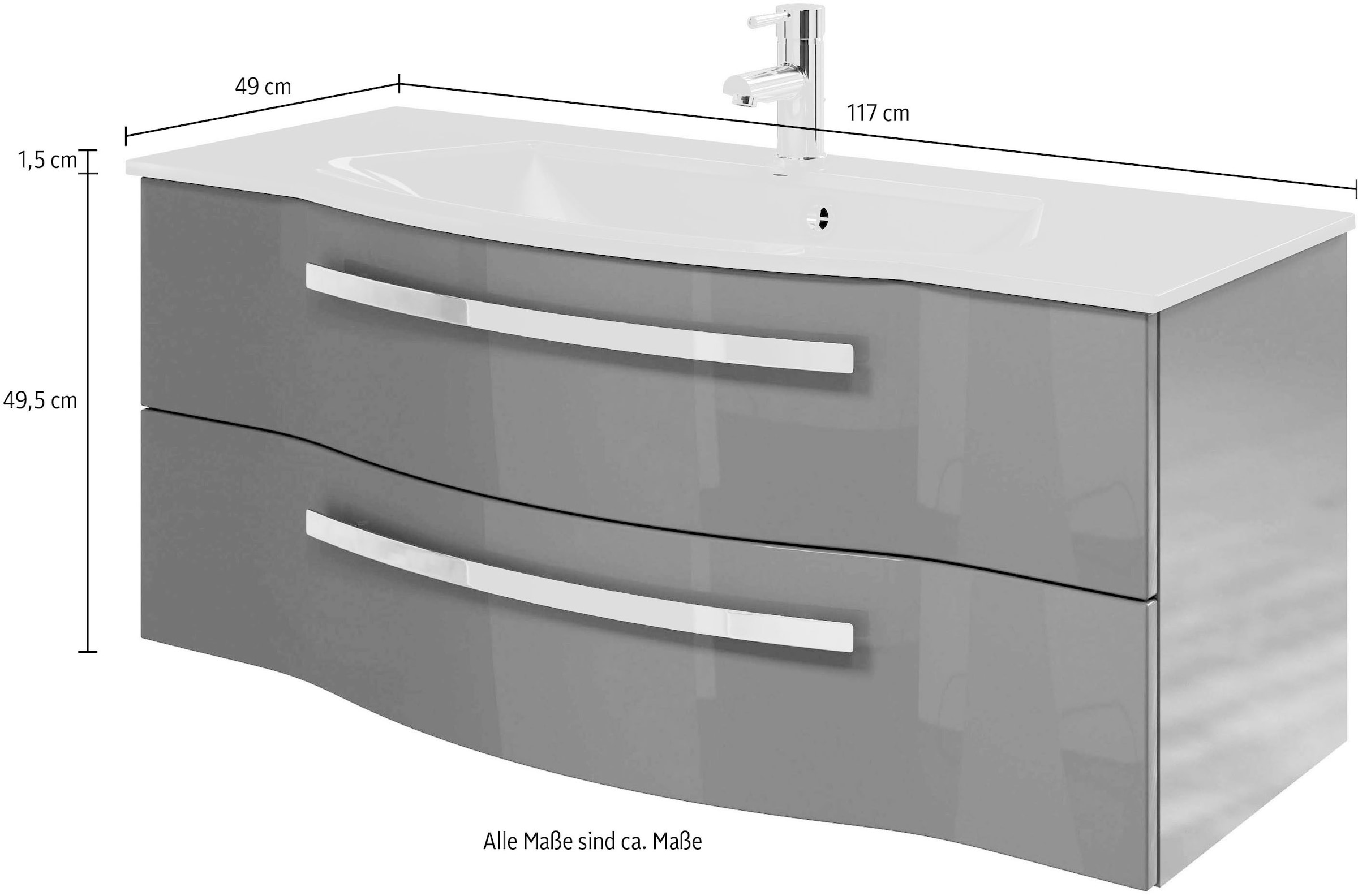 Saphir Waschtisch »Serie 4005 Glas-Waschtisch mit Unterschrank, 117 cm breit«, Waschplatz mit 2 Schubladen, Badmöbel-Set mit Waschtisch