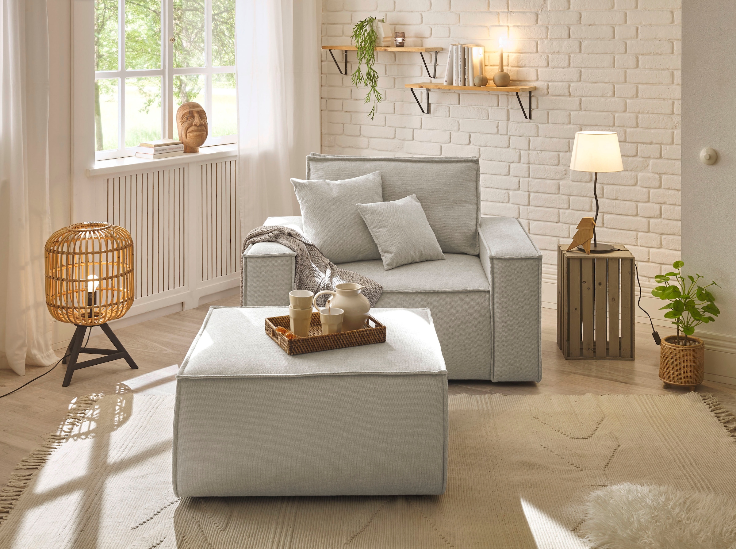 OTTO home Loveseat »FINNLEY Struktur fein, Loveseat & Hocker im Set« 2 Stk. tlg. verfügbar in den Stoffqualitäten Bouclé, Struktur fein und Mega Cord
