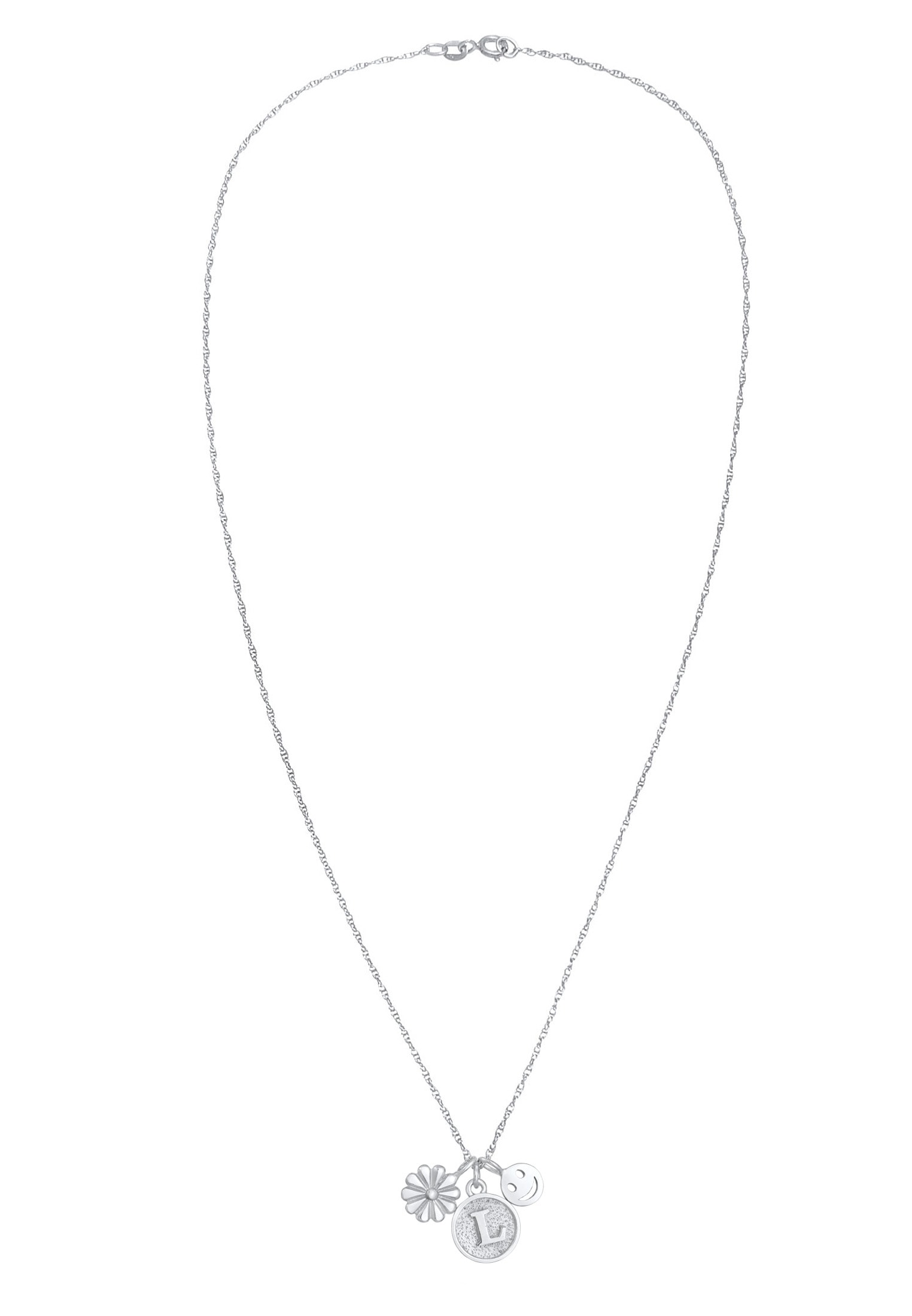 Elli Kette mit Anhänger »Halskette Blume Smiling Flower Disc Buchstabe 925 Silber«