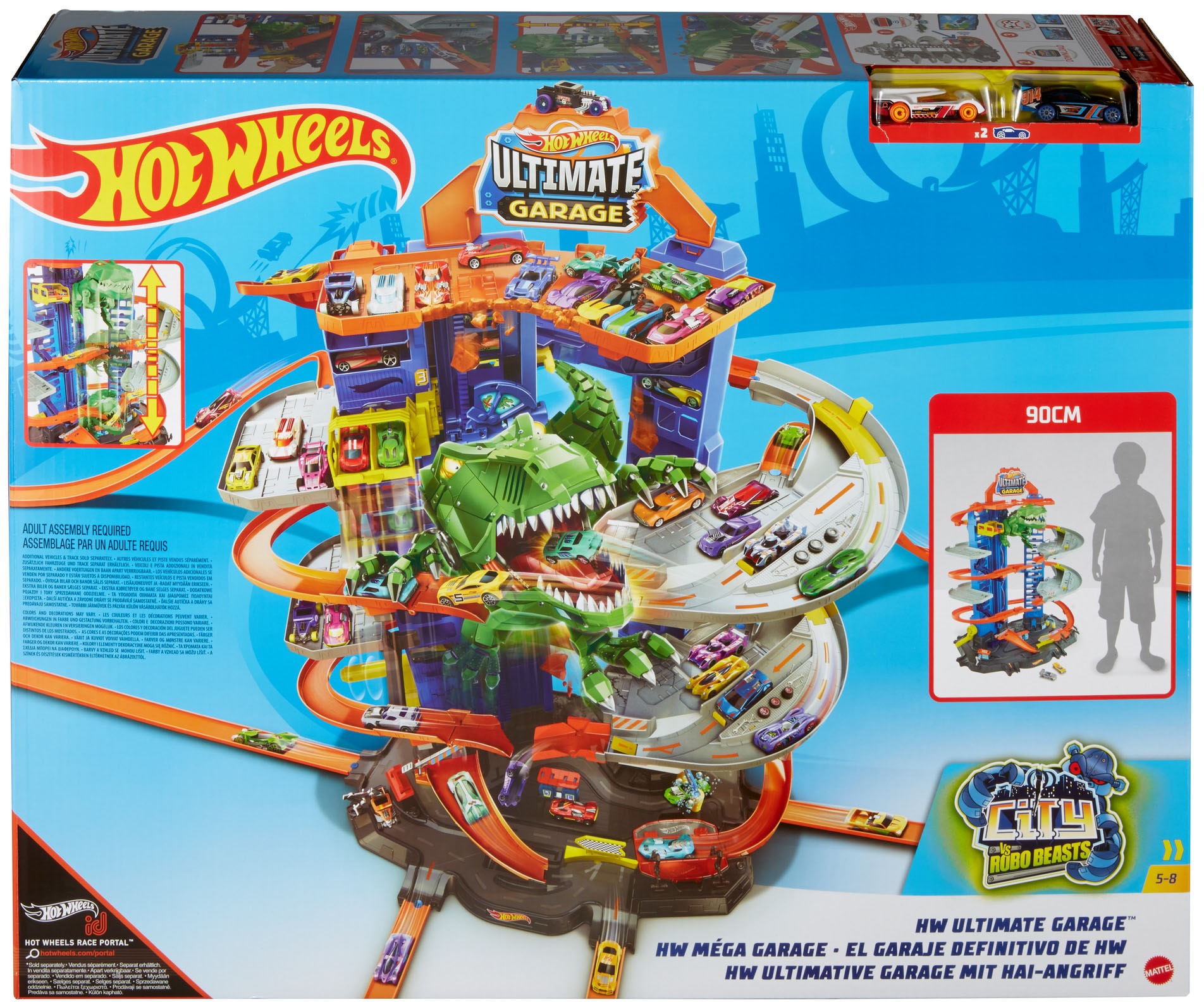 Hot Wheels Autorennbahn »Megacity Parkgarage mit T-Rex-Angriff«, inkl. 2 Spielautos