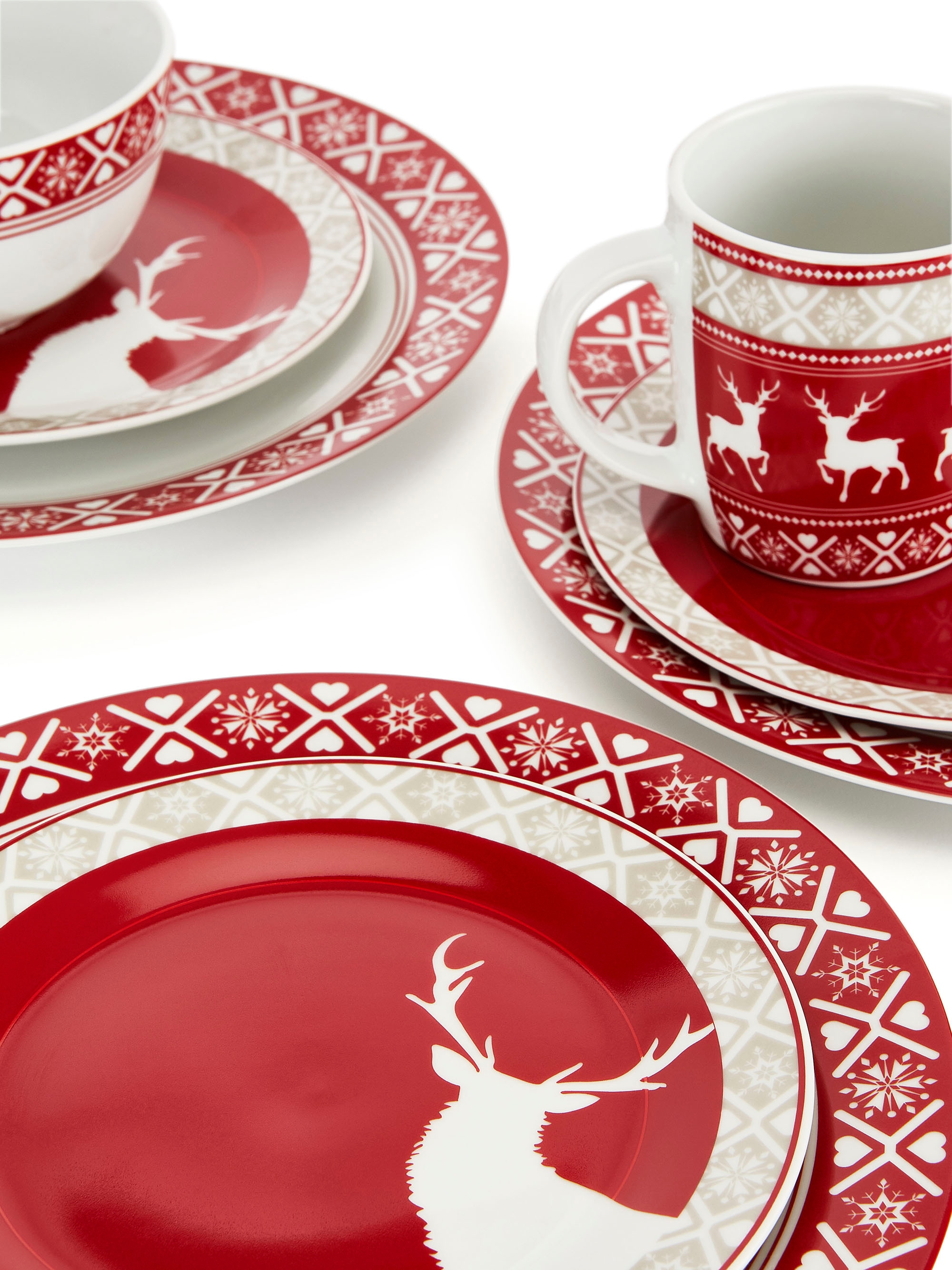 Retsch Arzberg Kombiservice »Geschirr-Set, Service Nordic Reindeer, Winter, Advent, Weihnachten« Rentier-Design, 16 Teile, für 4 Personen