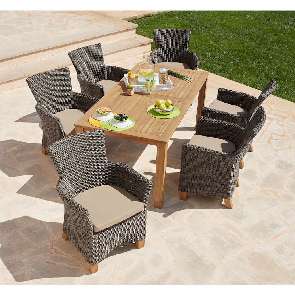 MERXX Garten-Essgruppe »Toskana«, (13 tlg.), 6 Sessel, Tisch 185x90cm, Polyrattan/Akazie