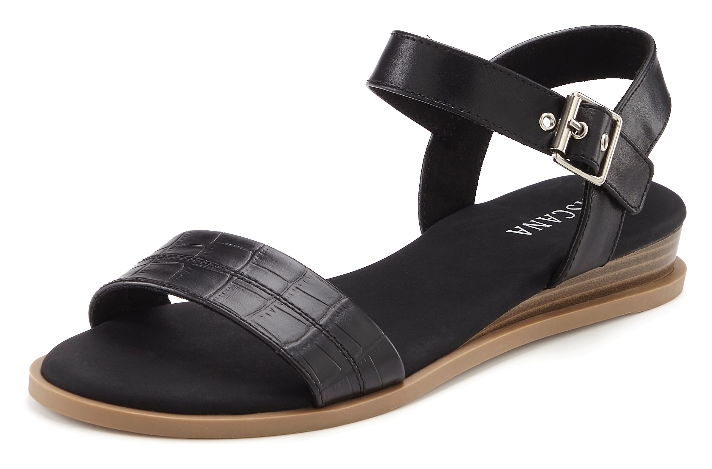 LASCANA Sandale »offener Schuh, Sandalette, Keilsandalette«  mit Kroko-Prägung und kleinem Keilabsatz
