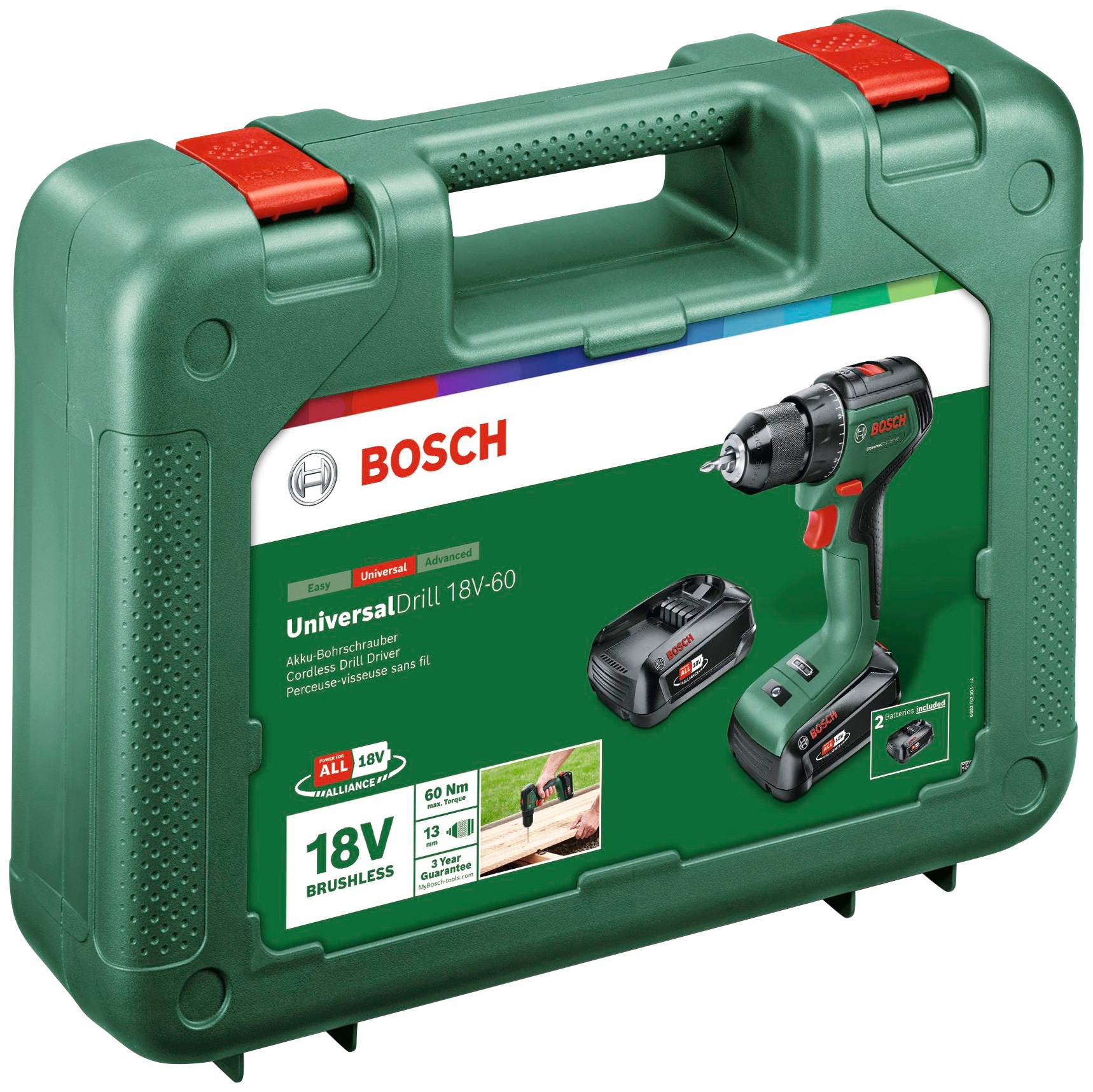 Bosch Home & Garden Akku-Bohrschrauber »UniversalDrill 18V-60«, Inkl. Koffer, mit 2 Akkus 18V/2Ah und Ladegerät