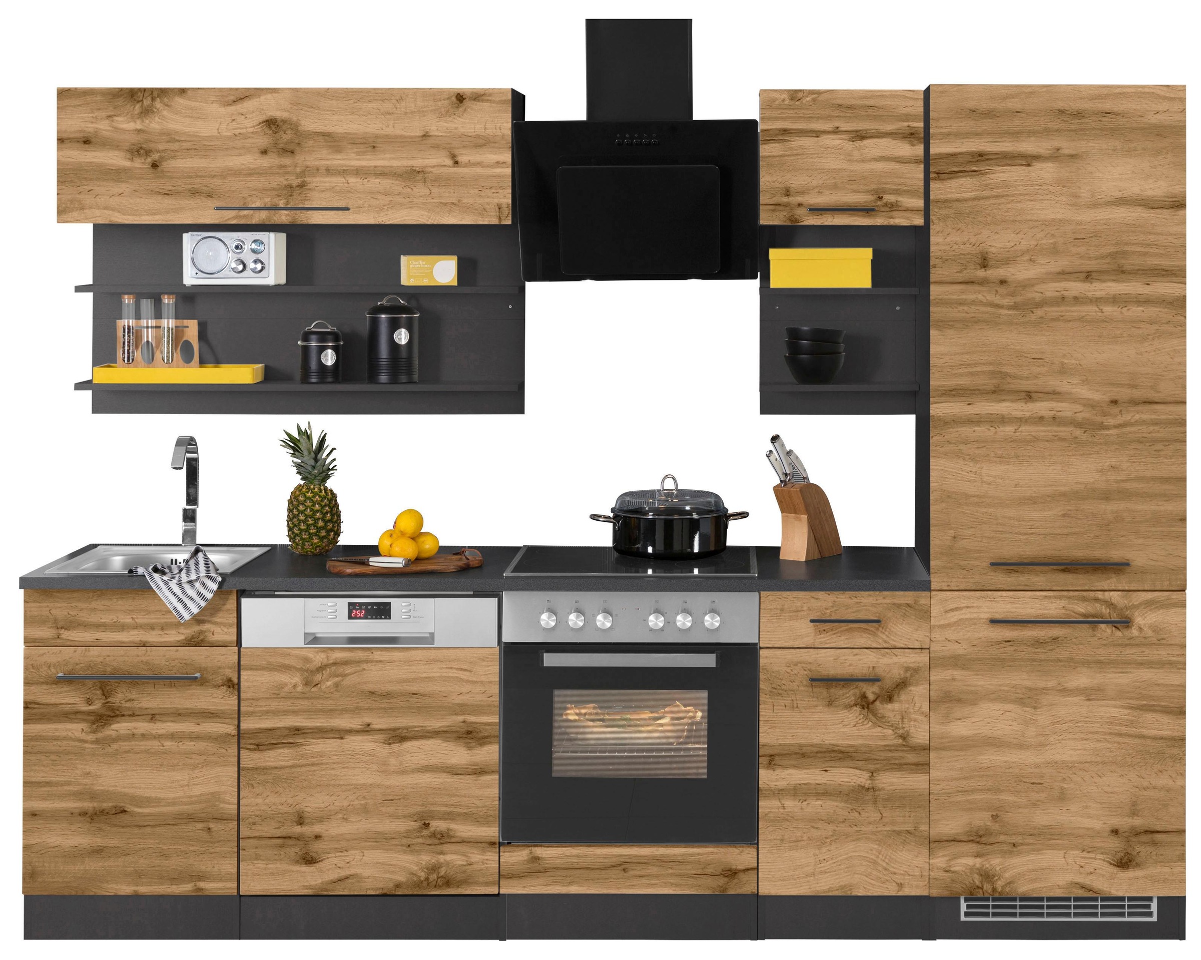 KOCHSTATION Küchenzeile »KS-Tulsa« ohne E-Geräte, Breite 270 cm, schwarze Metallgriffe, MDF Fronten