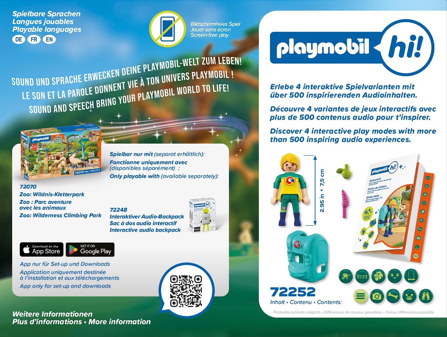 Playmobil® Konstruktions-Spielset »Playmobil Hi! Magische Sticker Zoo (72252), Animals & Friends« Made in Europe; mit interaktivem Backpack kompatibel (nicht enthalten)