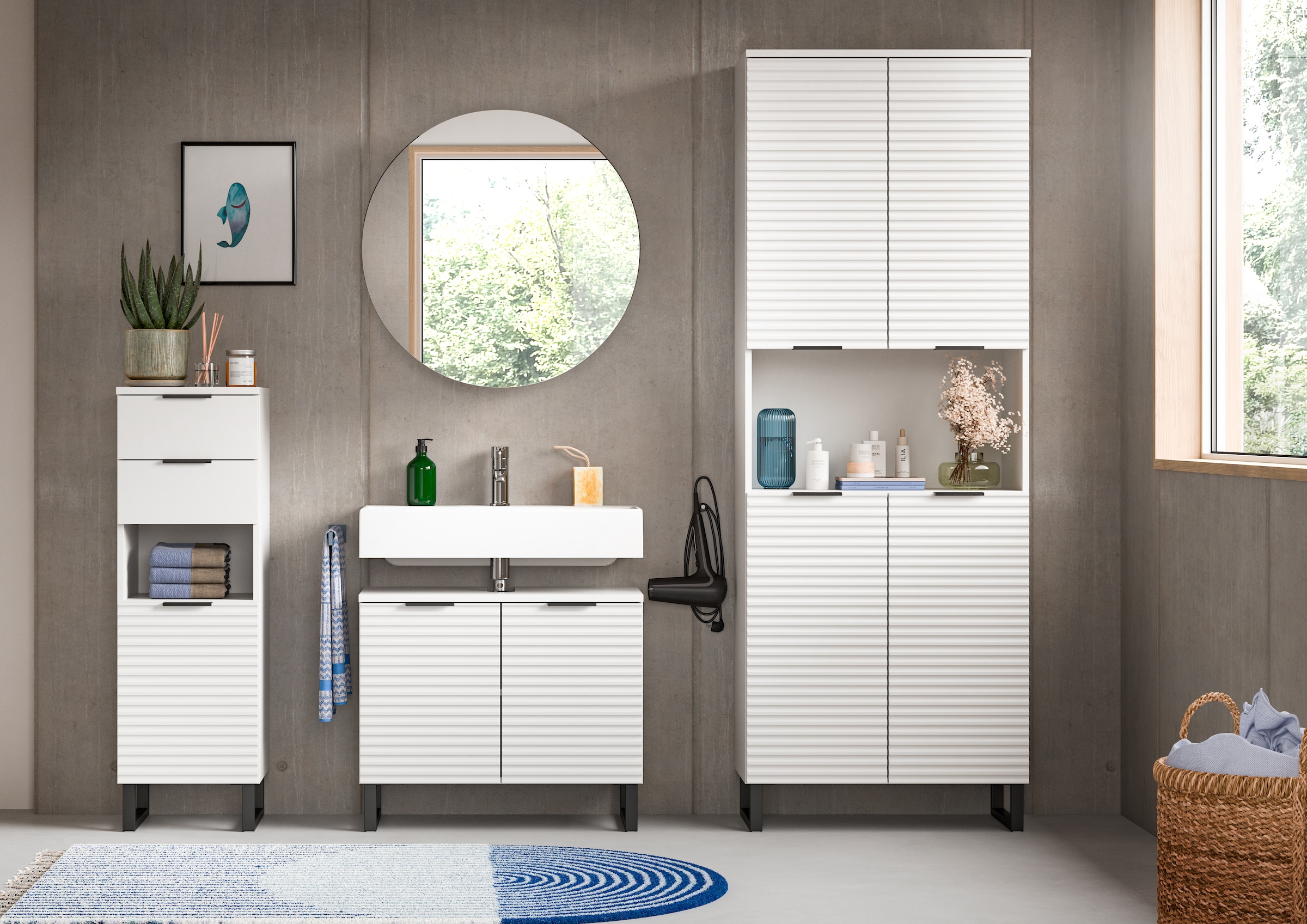 welltime Hochschrank »Litica, Höhe 193 cm, 4 Türen, 2 Einlegeböden, 1 offenes Fach«, Badschrank, Standschrank, Badezimmer, Bad-Möbel