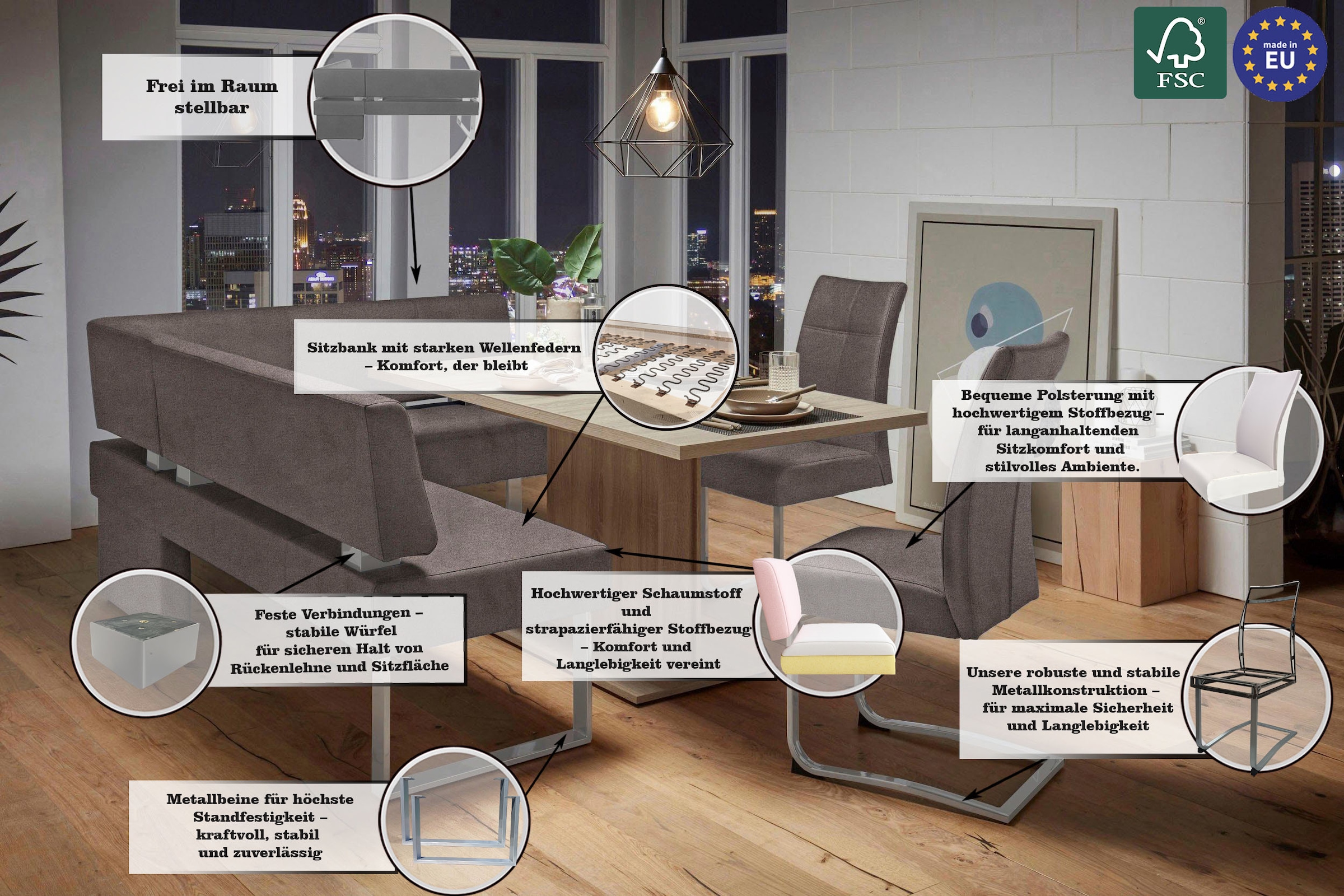 Home affaire Eckbank »Rab« in 2 Breiten (180 oder 200 cm), Bezug in verschiedenen Qualitäten