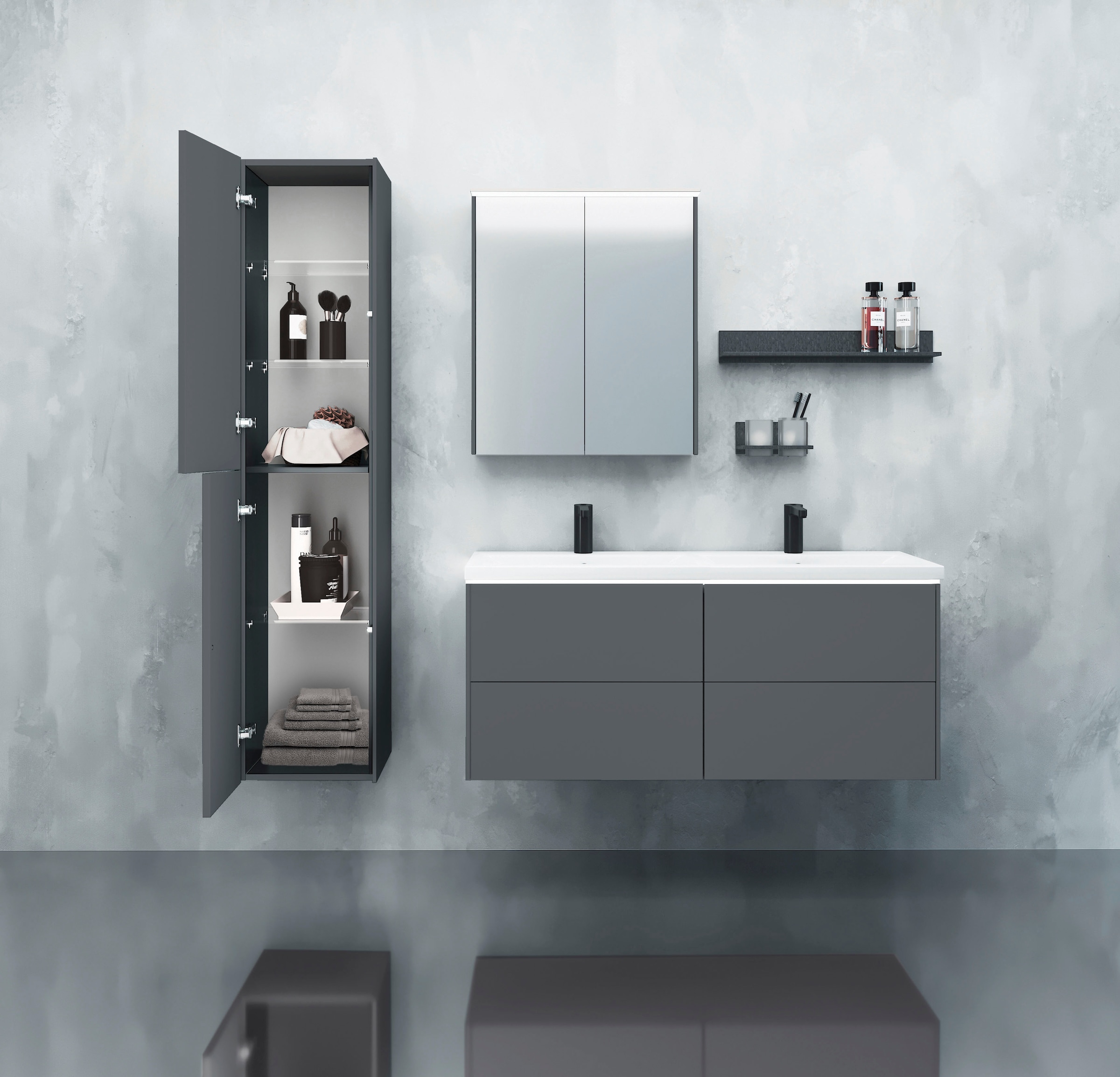 welltime Spiegelschrank »D-Line«, Badmöbel, 61.4 cm breit, doppelseitig verspiegelt, LED-Beleuchtung