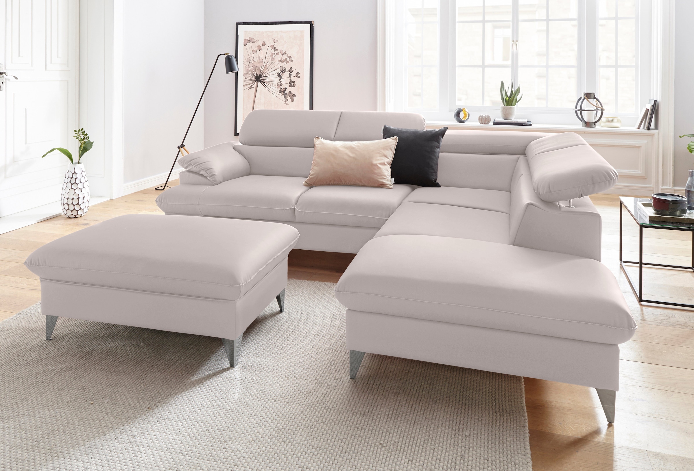 COTTA Polstergarnitur »Caluso L-Form« Set bestehend aus: Ecksofa mit Kopfteilverstellung & Hocker