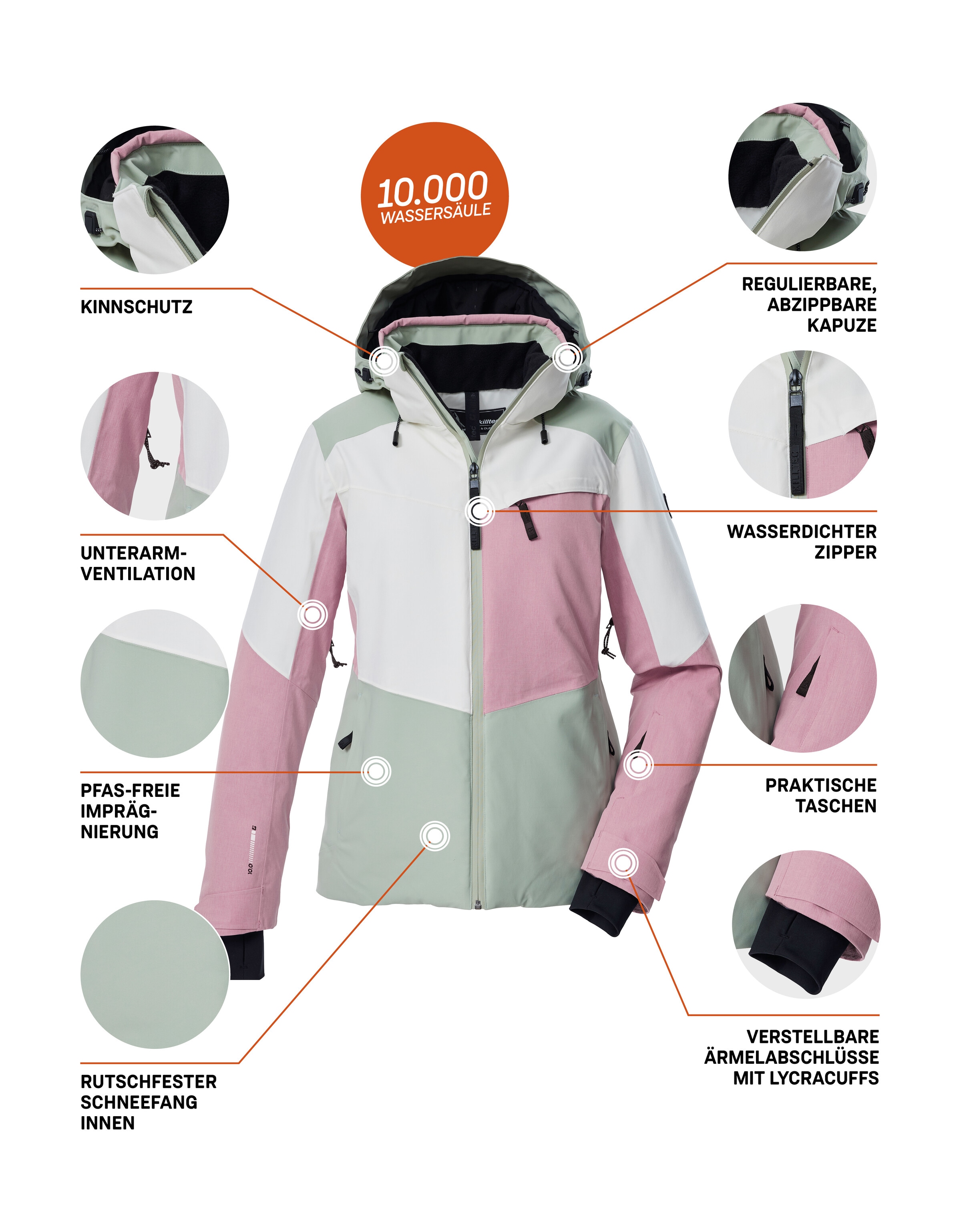 Killtec Skijacke »KSW 39 WMN SKI JCKT« Wasserdichte Damen Skijacke mit Atmungsaktivität und cleveren Features