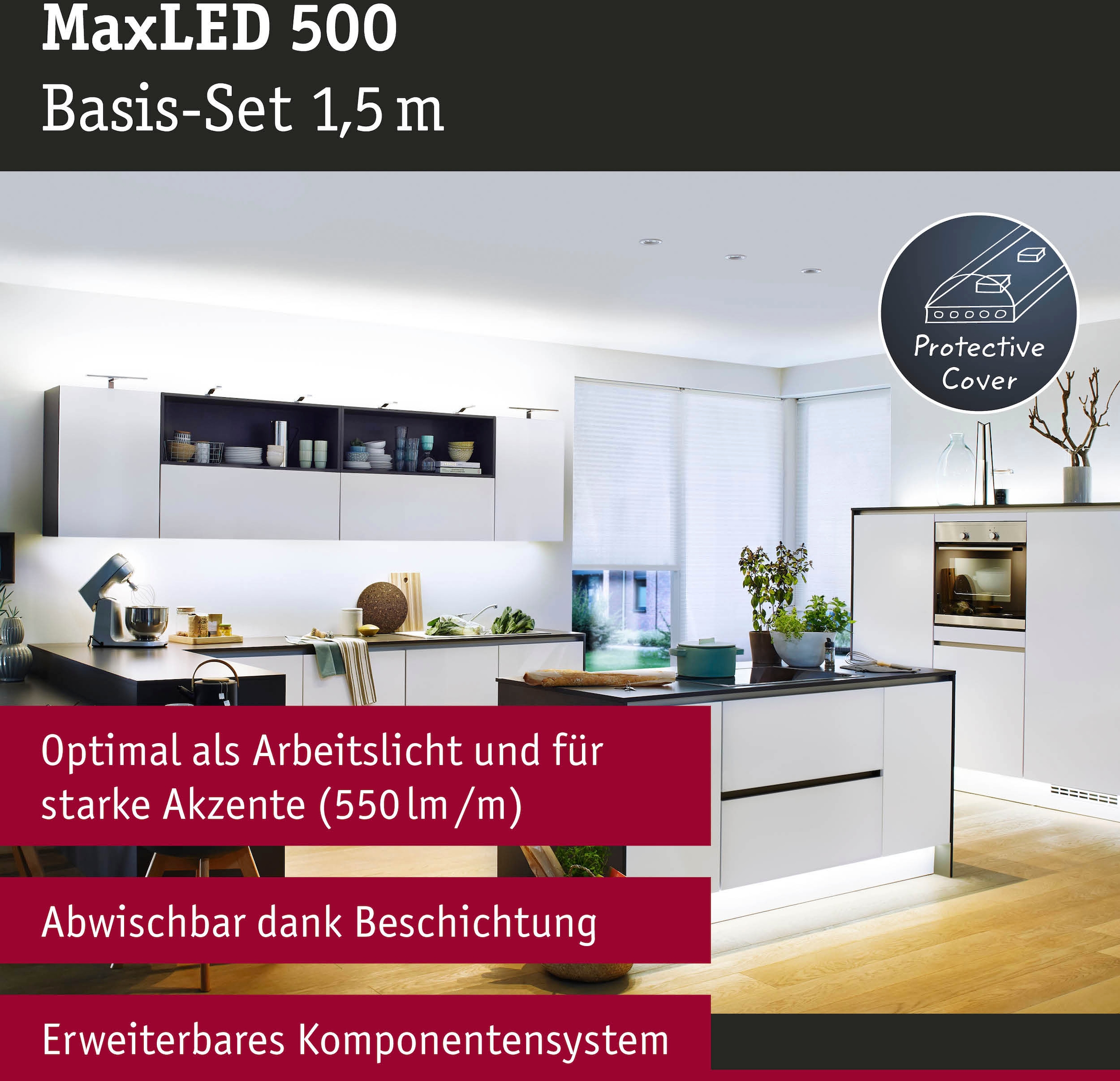 Paulmann LED-Streifen »MaxLED 500 Basisset 1,5m Tageslichtweiß IP44 8,5W 825lm beschichtet«, 1 St.-flammig