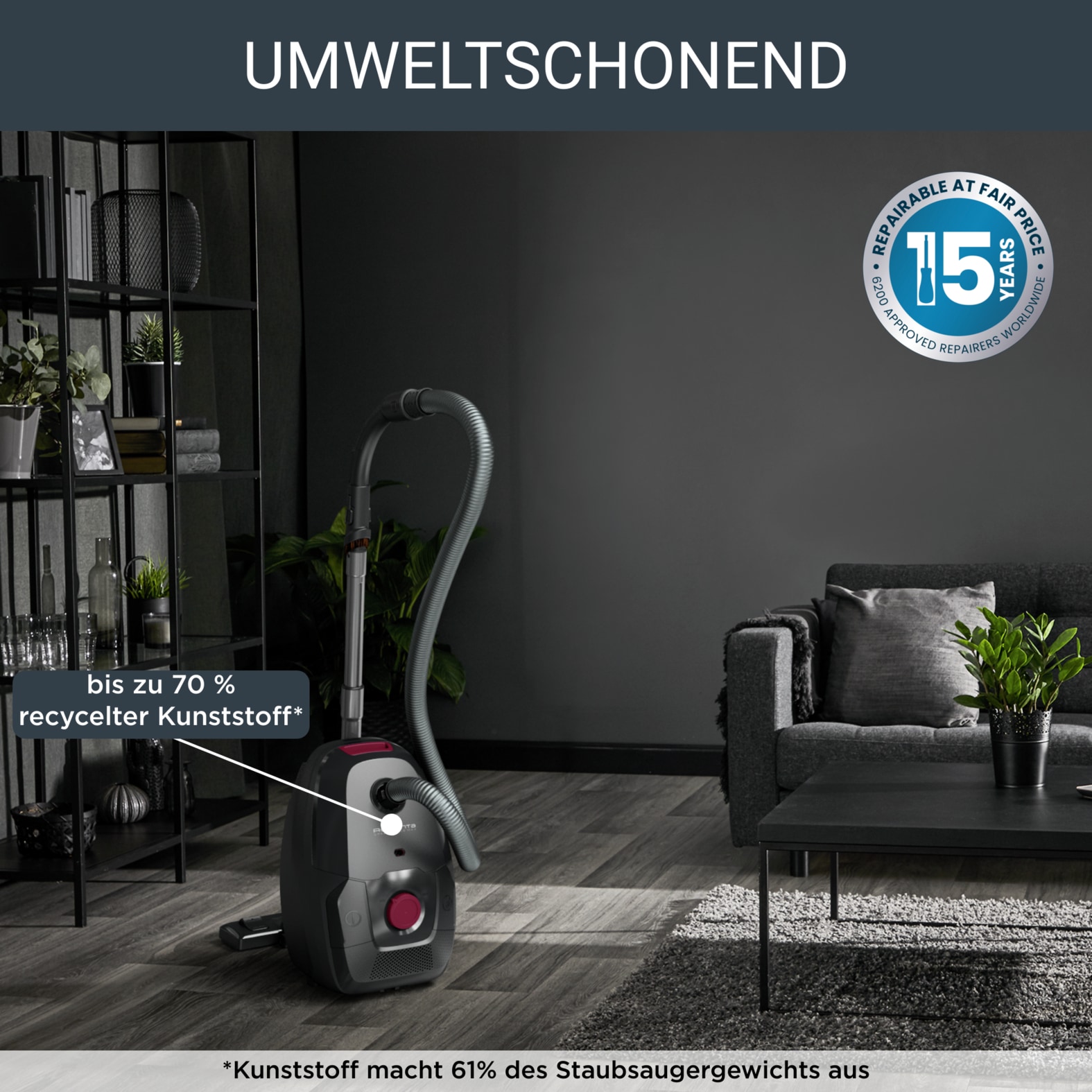 Rowenta Bodenstaubsauger »Green Force Max, extreme Reinigungskraft, hygienischer Beutelwechsel«, 900 W, mit Beutel, 99,98% Filtration, umweltschonend, aus recyceltem Kunststoff, RO4933