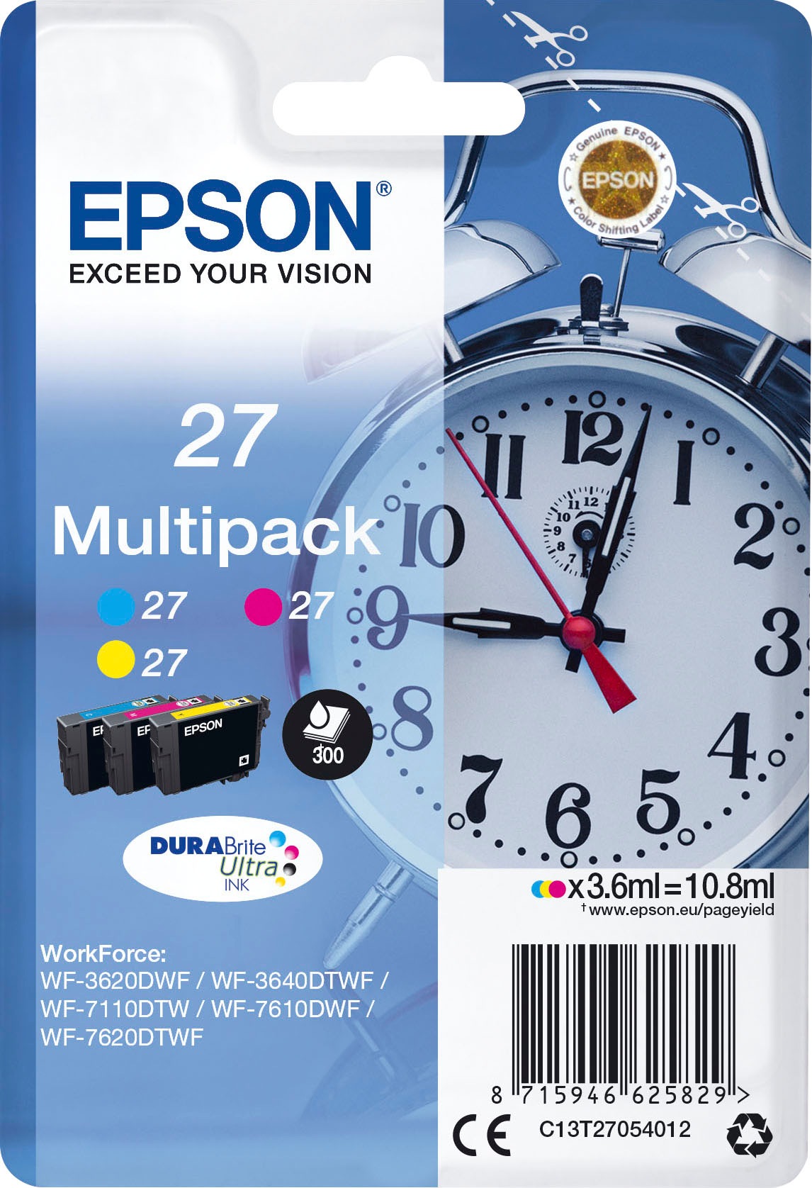 Epson Tintenpatrone »27«, original Druckerpatrone Durabrite 27 cyan/magenta/gelb (C13T27054012