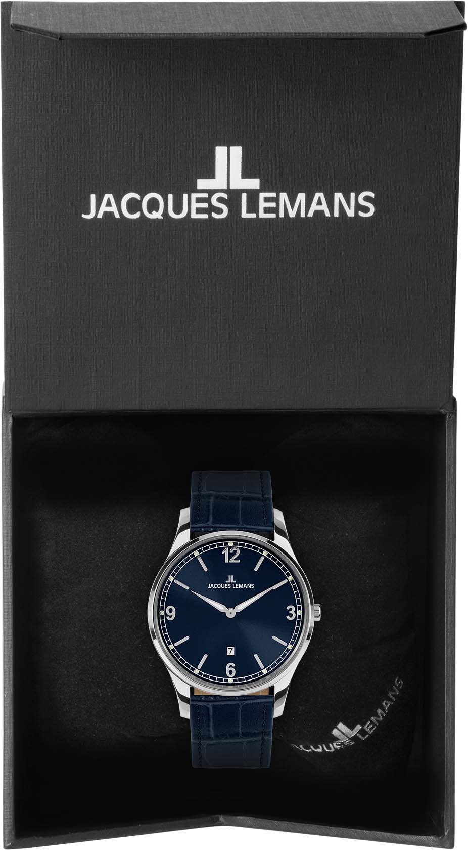 Jacques Lemans Quarzuhr »London, 1-2128C«, Armbanduhr, Herrenuhr, Datum, Leuchtzeigergehärtetes Crystexglas