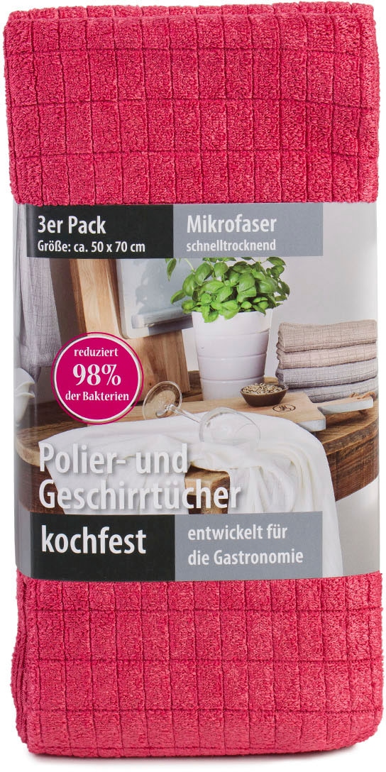 Gözze Geschirrtuch »Polier- und Geschirrtuch, Mikrofaser«, (Set, 3 tlg.), schnelltrocknend und kochfest