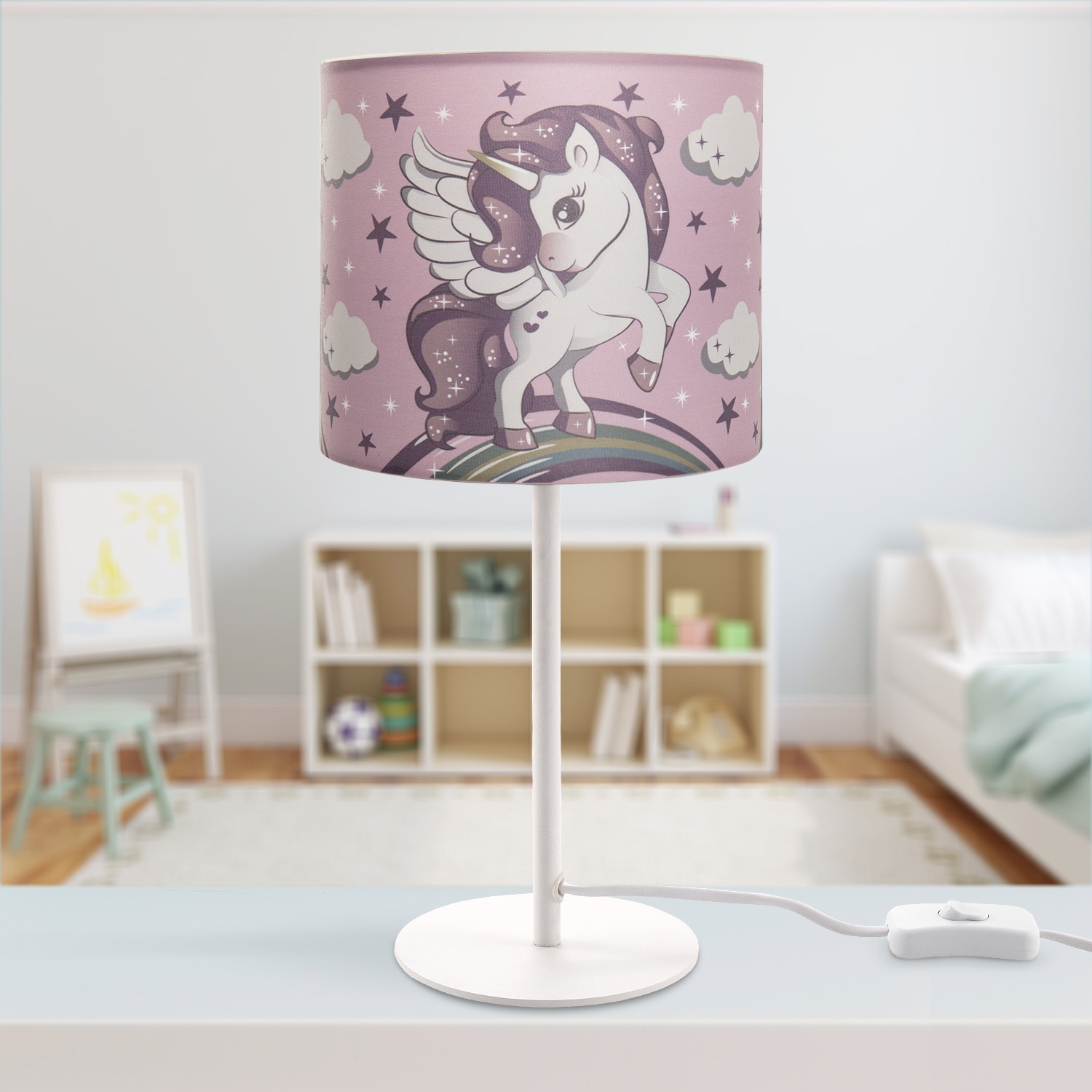 Paco Home Tischleuchte »Cosmo 213«, 1 flammig, Leuchtmittel E14 | ohne Leuchtmittel, Kinderlampe LED Kinderzimmer, Einhorn Lampe, Mädchen Tischleuchte E14