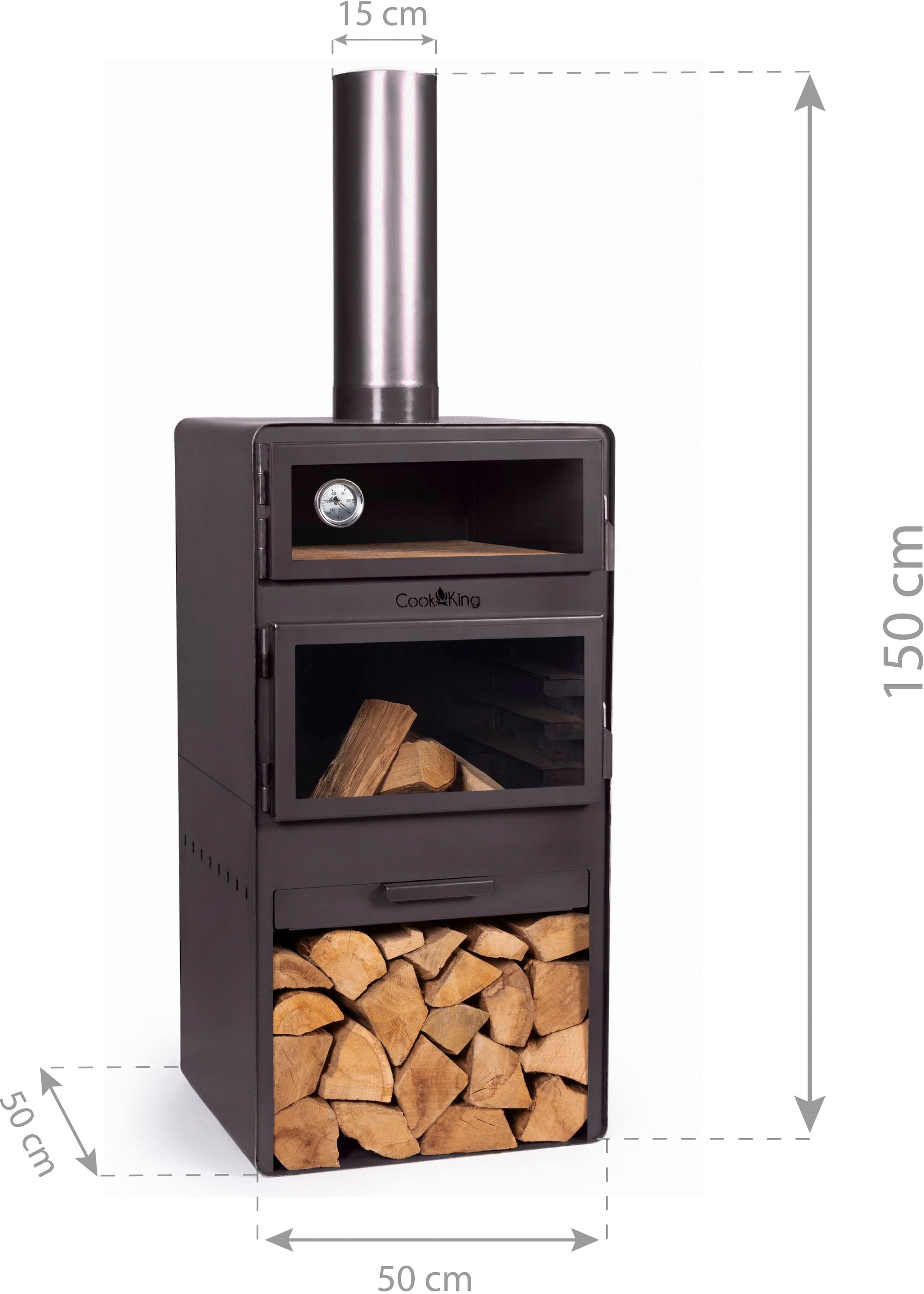 CookKing Grillkamin »Terrassenofen Vento Plus« inkl. Pizzaofen, Stahl, 50x50x150 cm