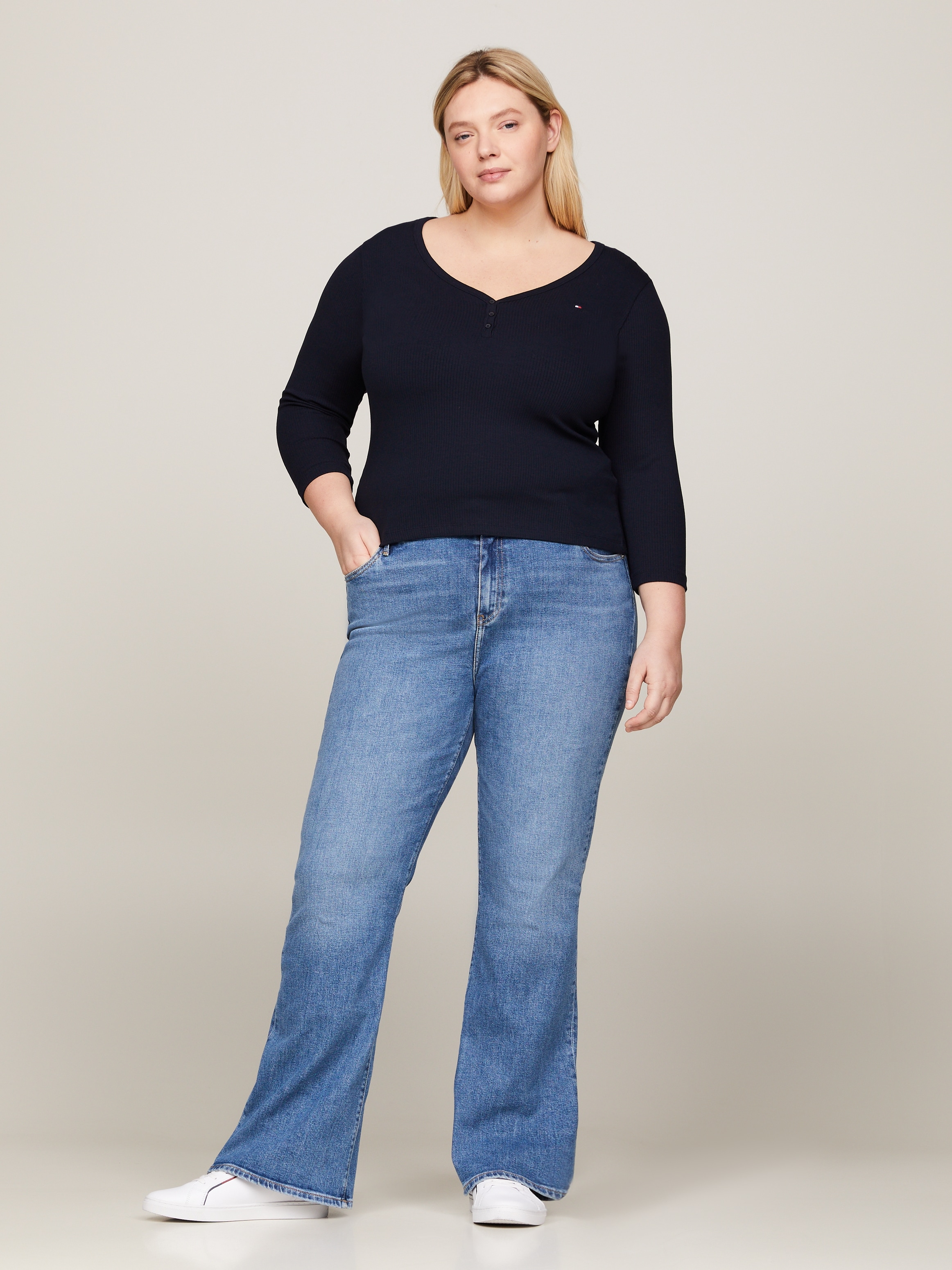 Tommy Hilfiger Curve V-Shirt »CRV SLIM 5X2 RIB HENLEY 3/4«, Große Größen