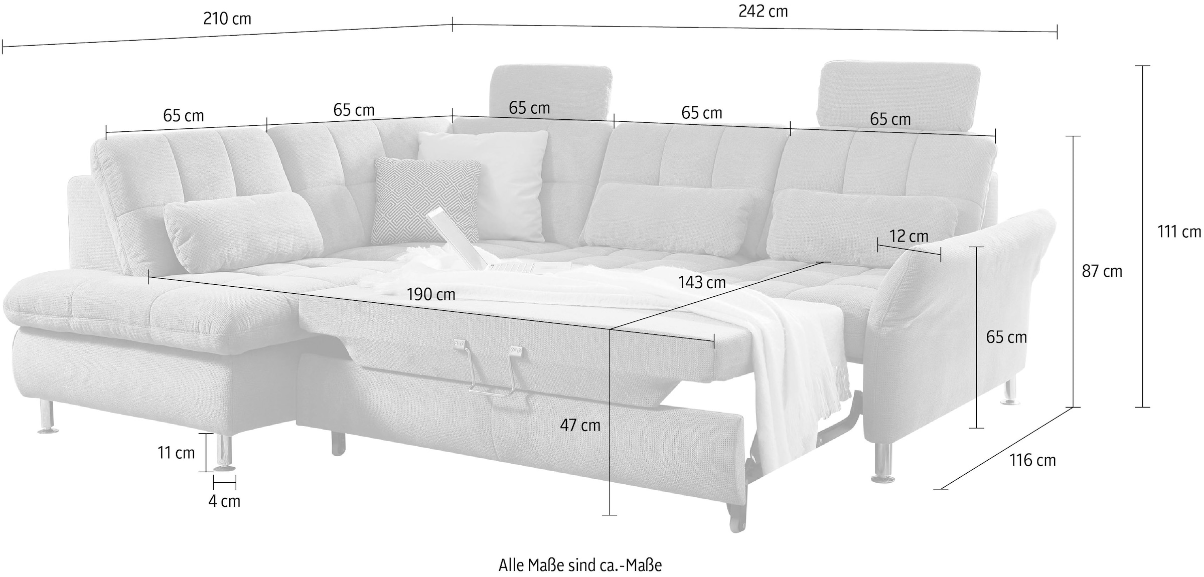 Die PlanBar Ecksofa »MP-IN20016 L-Form mit Federkern-Polsterung« wahlweise mit Kopfstützen und Bettfunktion